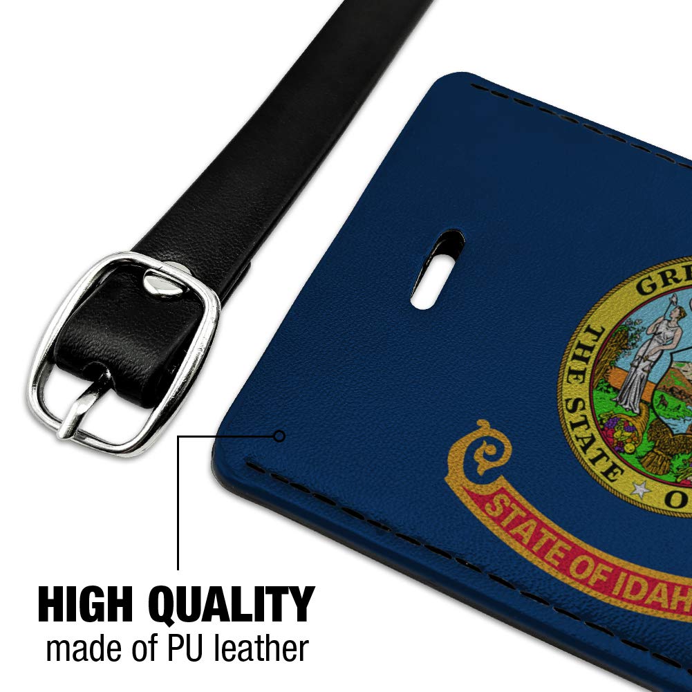 Idaho State Flag Leather Luggage Tag - Personalized Rectangle Suitcase ID Tag for Travel, Carry-On Bags & Backpacks - Durable Leather Name Tag for Identification and Style