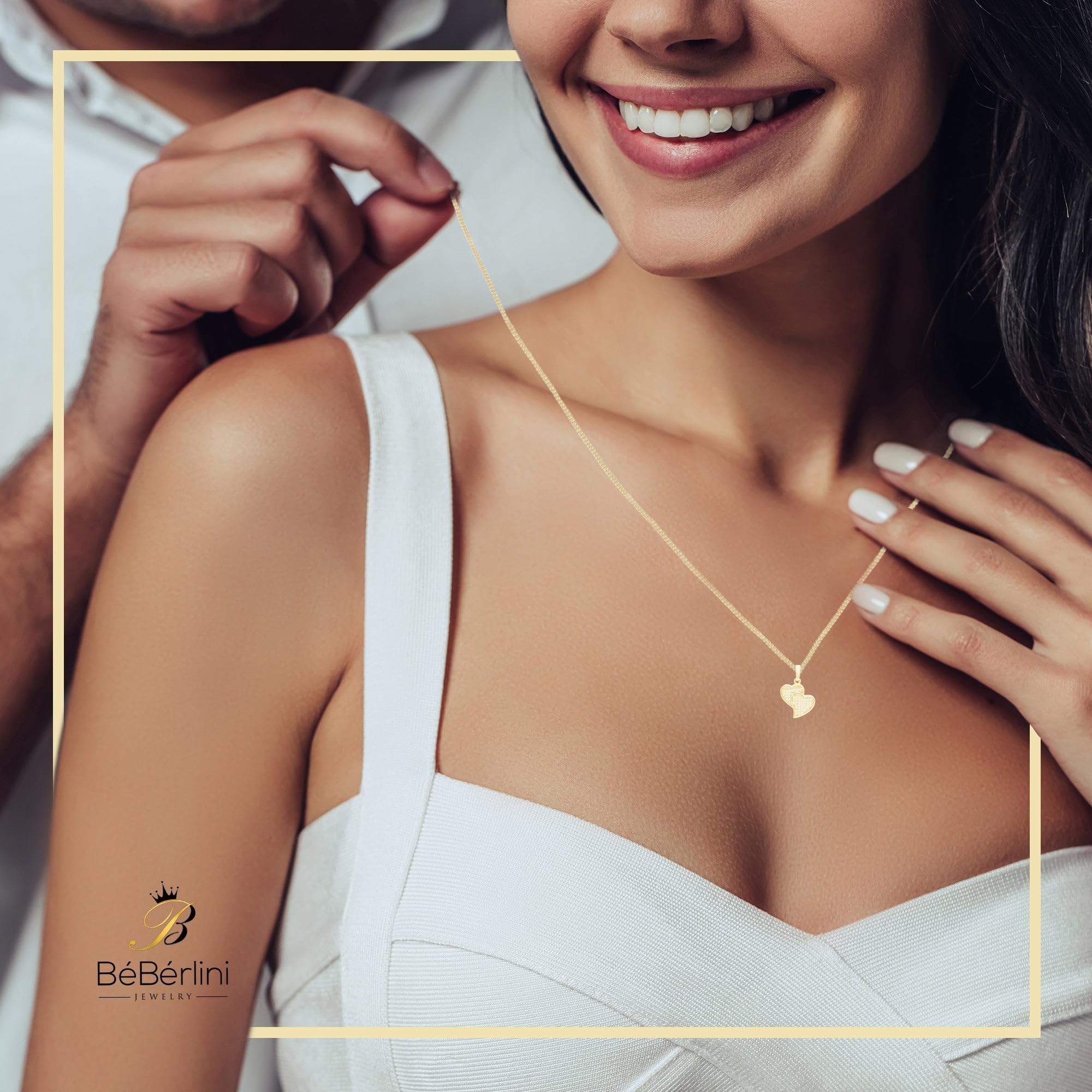 BEBERLINI Heart CZ Charms 14K Gold Filled Box Chain Charm Pendant Necklace Set for Women - 24 Inch Elegant Jewelry Gift for Valentine's Day, Anniversary & Special Occasions