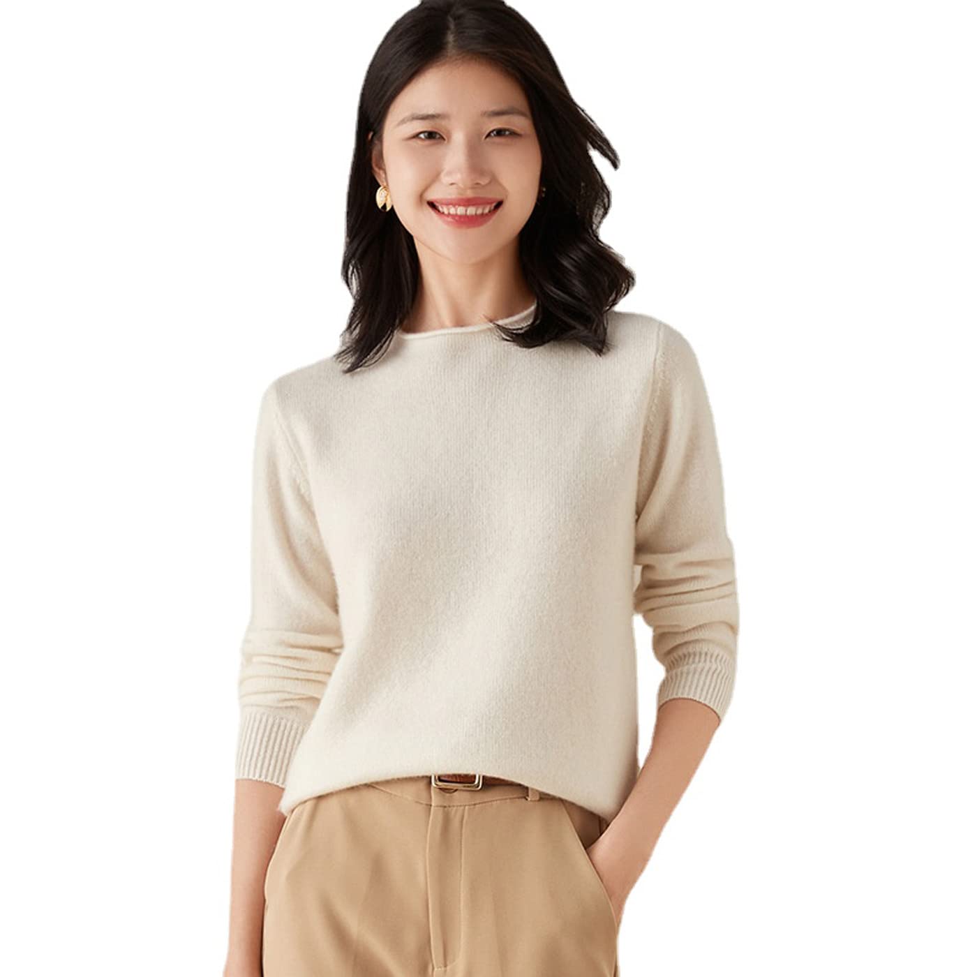 100% Pure Cashmere Women's Boat Neck Sweater - Soft Long Sleeve Pullover Winter Knit Top (White, Large) | Perfect for Office Wear, Date Nights & Holiday Outfits