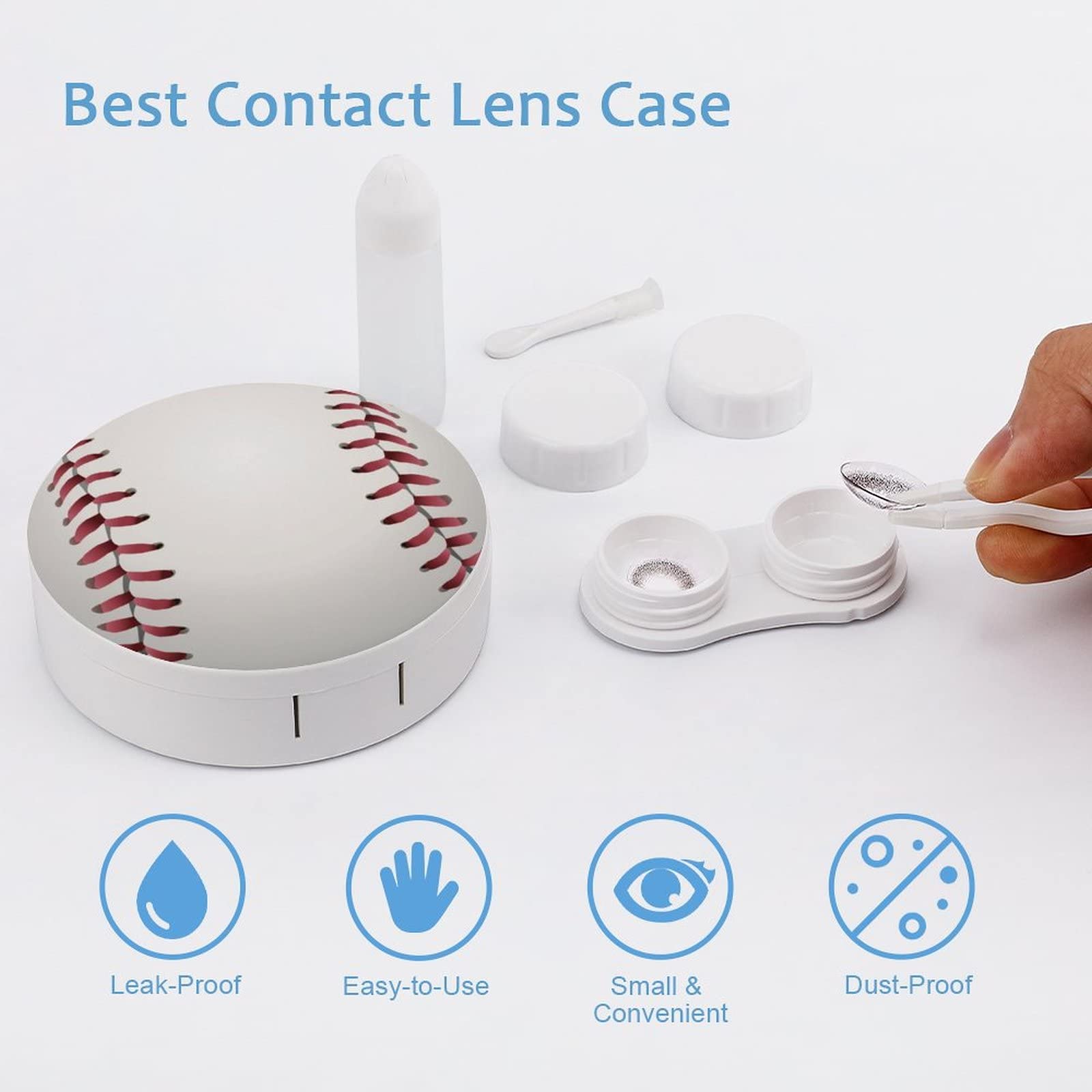 Portable Baseball Lace Contact Lens Case with Mirror for Travel