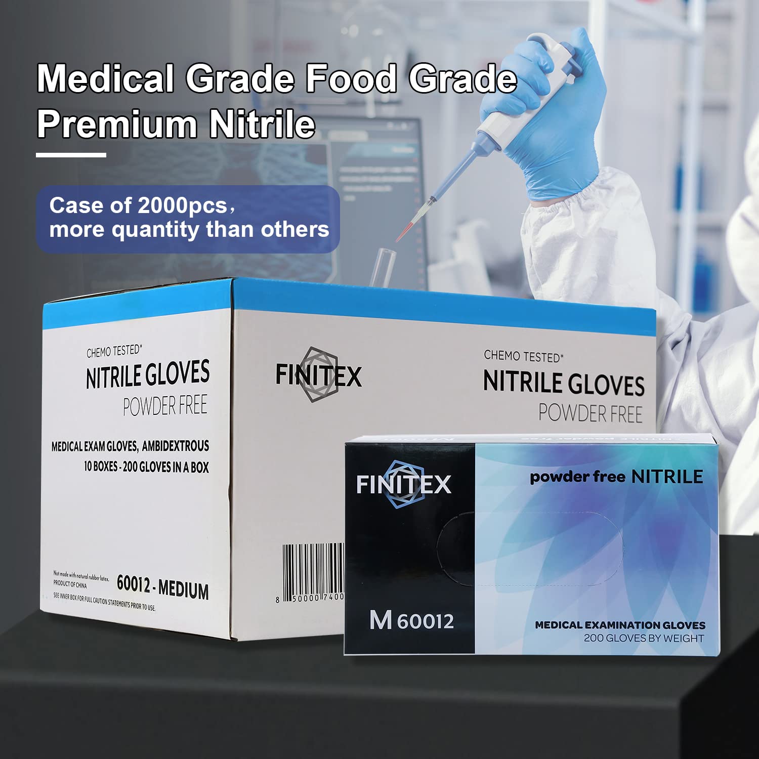 FINITEX Nitrile Disposable Medical Exam Gloves - Powder Free, Latex Free, 2000 Count (Blue) - Ideal for Healthcare, Food Service, Tattoo & Salon Use