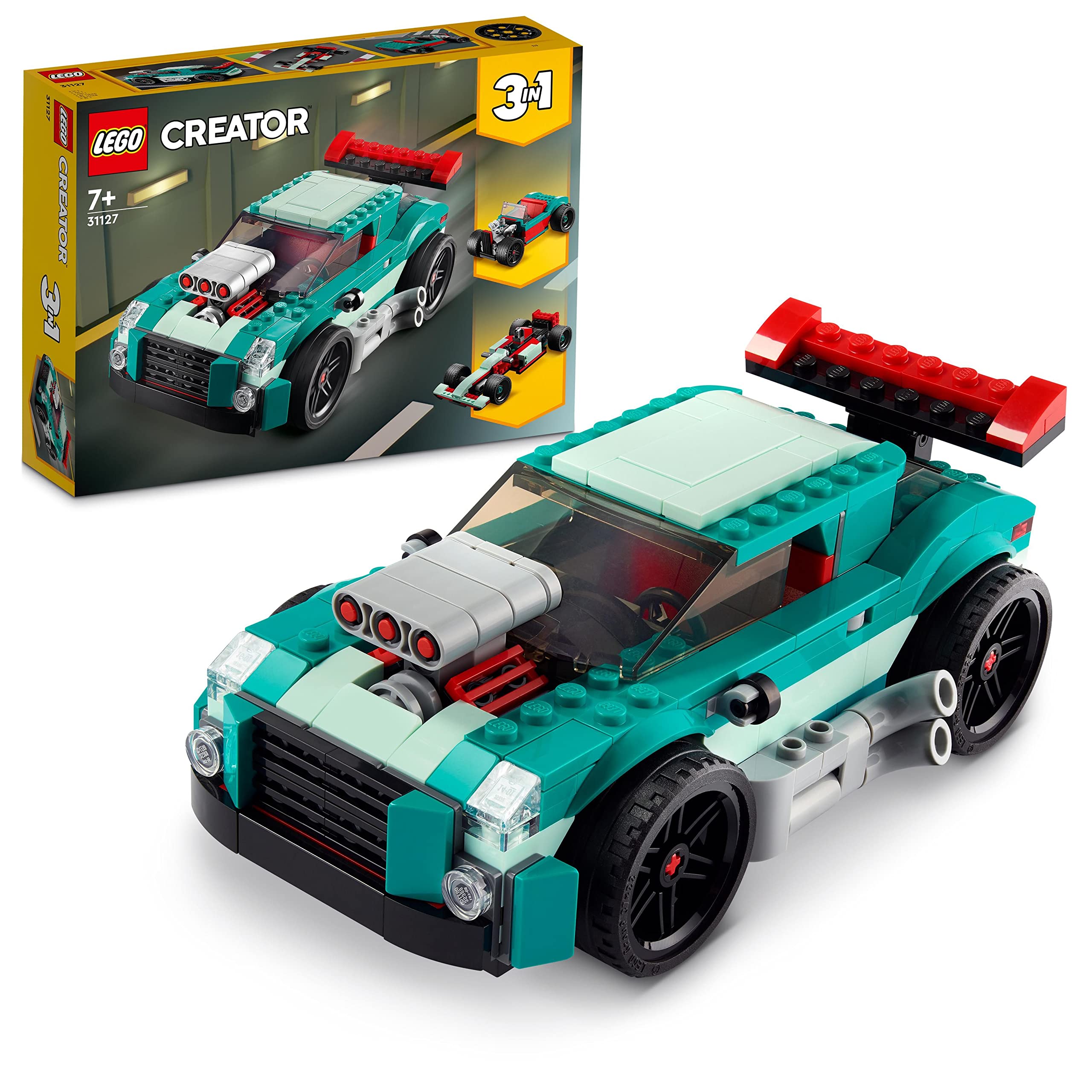 LEGO 31127 Creator 3-in-1 Street Dragster Toy Car - Buildable Sports Car & Hot Rod Model Kit for Kids, Boys & Girls | Creative Play, Gift Idea, Collectible Display