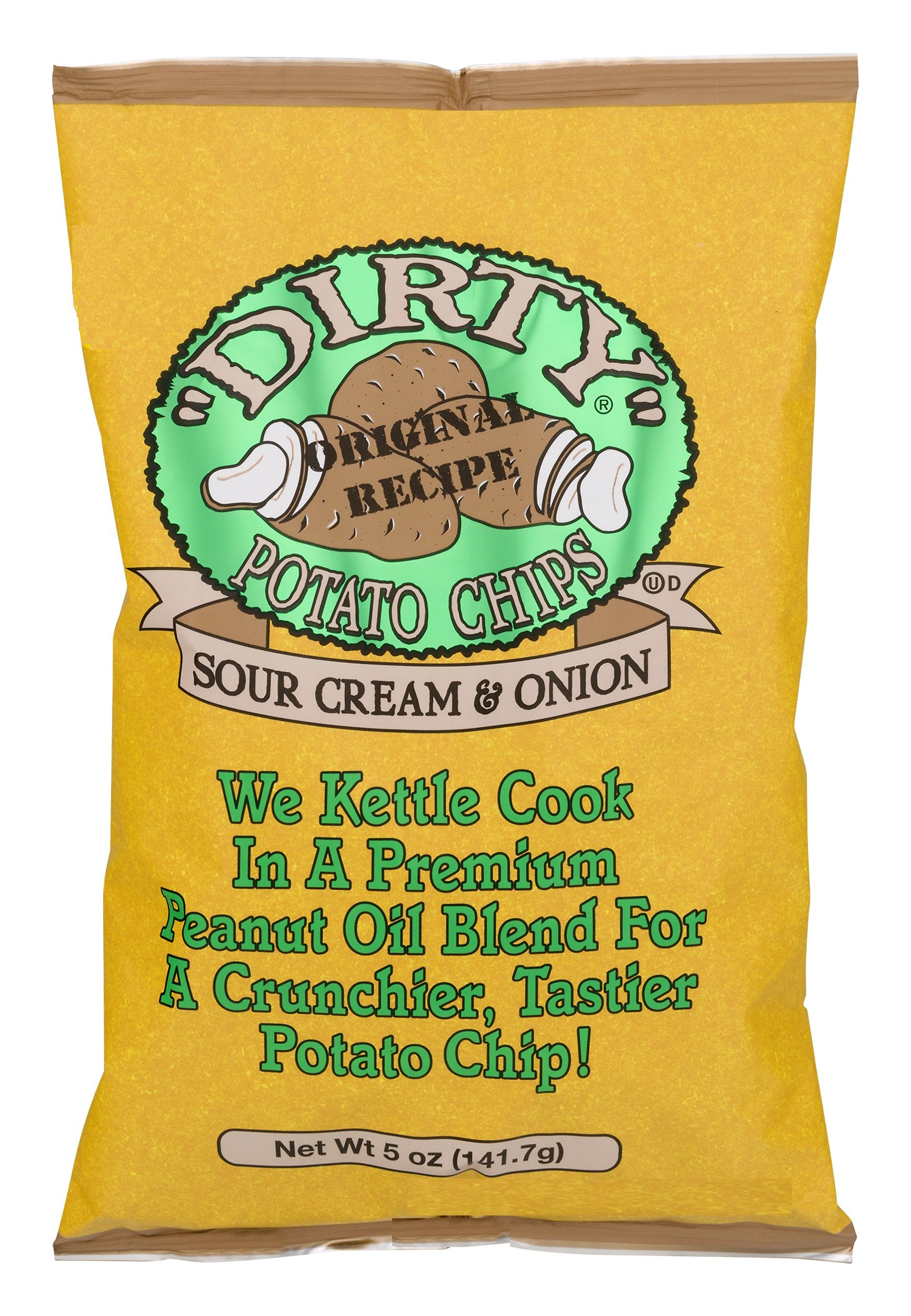 Dirty Kettle Potato Chips - Sour Cream & Onion Flavor, 5oz Bags (Pack of 12) | Gluten Free, Crunchy Potato Skins On | Perfect for Lunch Boxes, Office Snacks & On-the-Go Munching