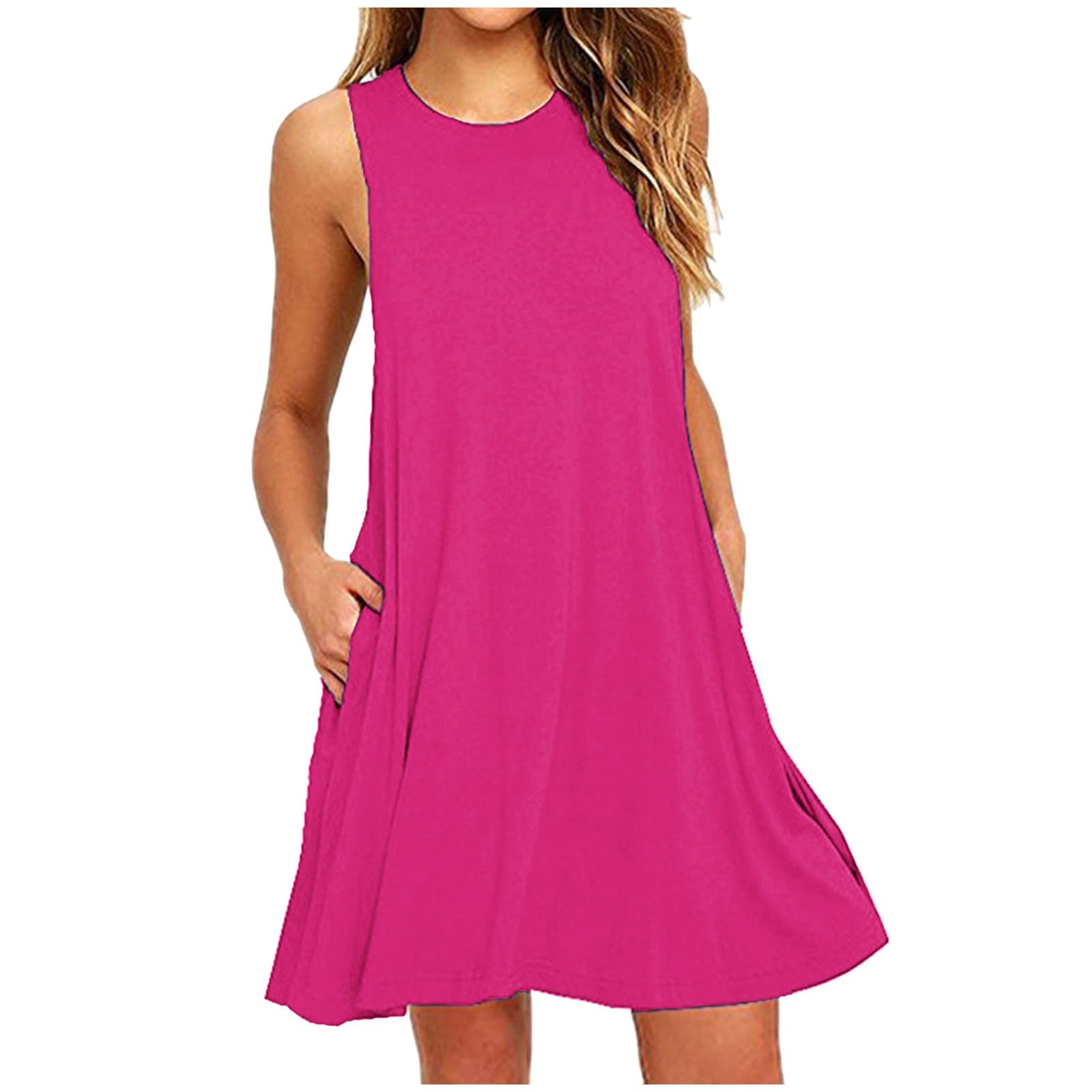 **Women's Summer Dresses 2024 - Casual Sleeveless Solid Color Dress with Pockets | Comfortable & Stylish for Beach, Vacation & Everyday Wear**