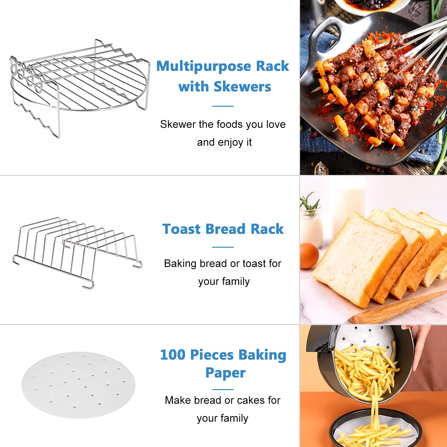 14-Piece Air Fryer Accessories Set for KitchenAid - Non-Stick Coating, Includes Pizza Pan, Baking Tray & Metal Rack - Compatible with 3.7-6.8QT Air Fryers - Perfect for Baking, Roasting & Healthy Cooking