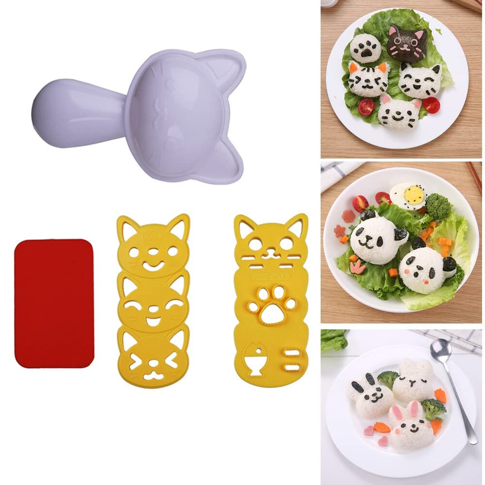 Cute Cat Sushi Rice Mold Set - Kitchen Press Mold for Sushi, Sandwiches & Bento Boxes - Fun Cooking Tool for Kids Lunch & Party Food Decorations