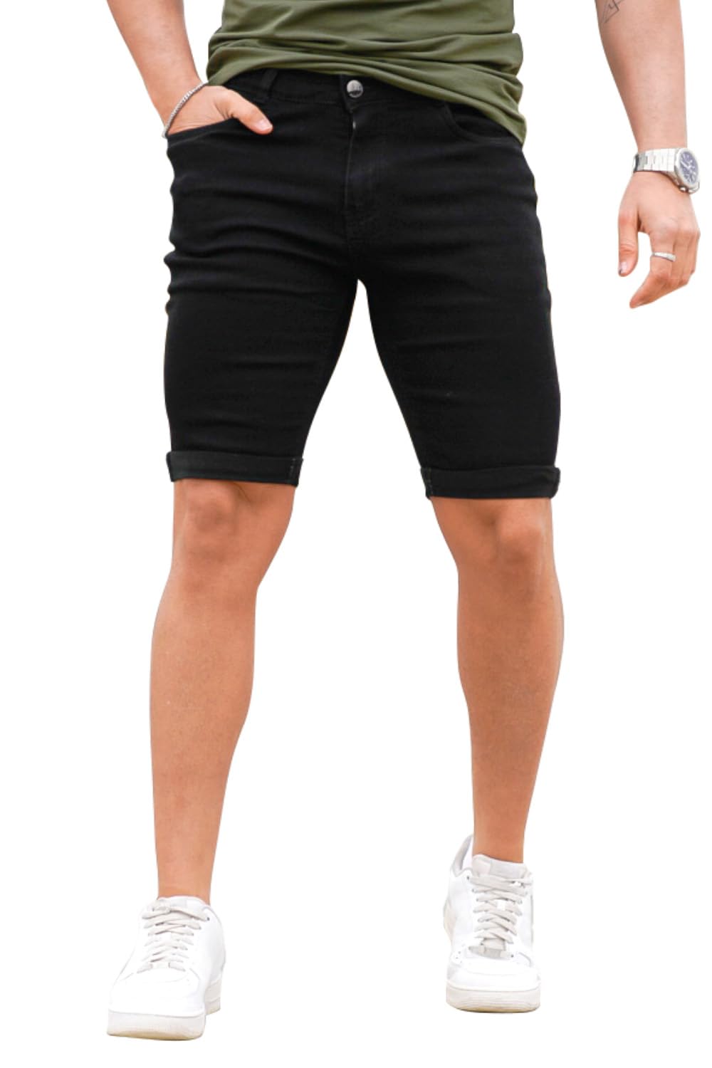 GINGTTO Men's Stretch Skinny Denim Shorts - Comfortable Slim Fit Jean Shorts for Casual Wear, Summer Outfits & Street Style