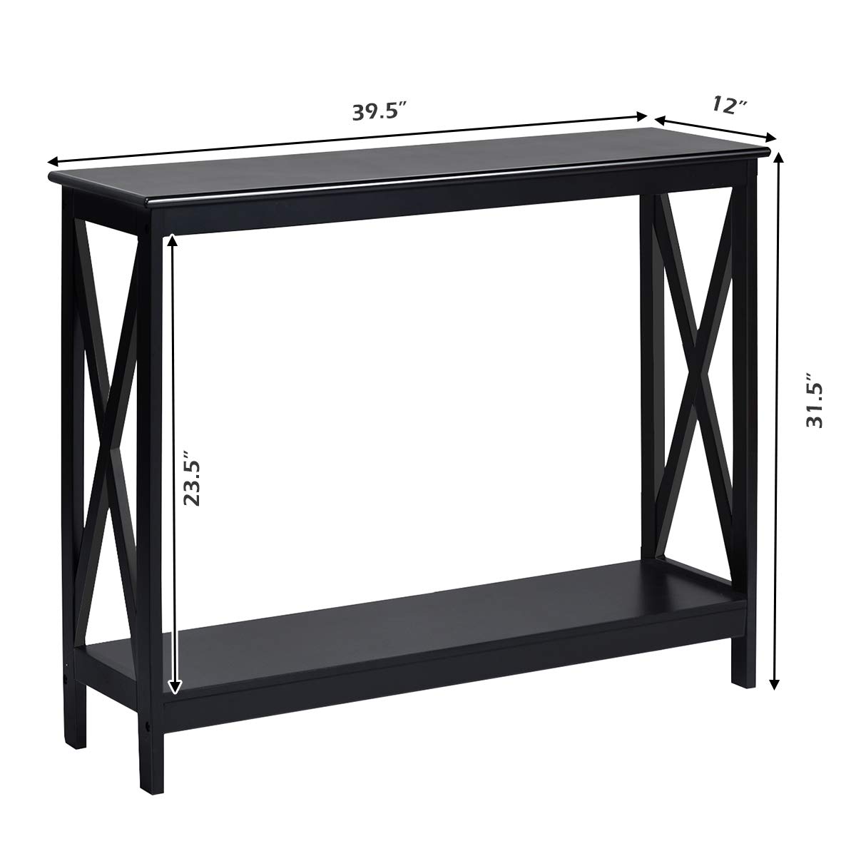 Giantex X-Design 2-Tier Console Table with Storage Shelf, Narrow Entryway Sofa Side Table for Hallway & Living Room - Perfect for Home Decor, Bookshelf & Accent Display (Black)