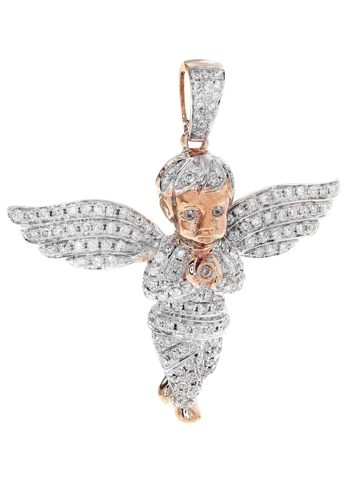Diamond Angel Pendant Necklace - 10.5 Grams Solid Gold, 1.58 Carats Genuine Diamonds - Perfect for Christmas Gifts, Anniversary Presents & Special Occasions