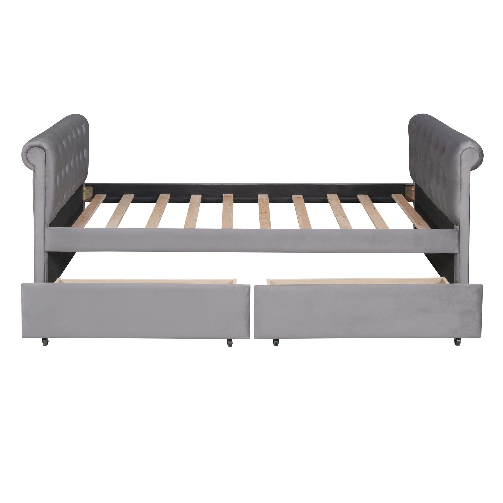 Twin Upholstered Daybed with 2 Drawers, Wood Sofa Bed Frame for Kids Teens Boys Girls - Gray | Perfect for Small Spaces, Guest Rooms & Kids' Bedrooms