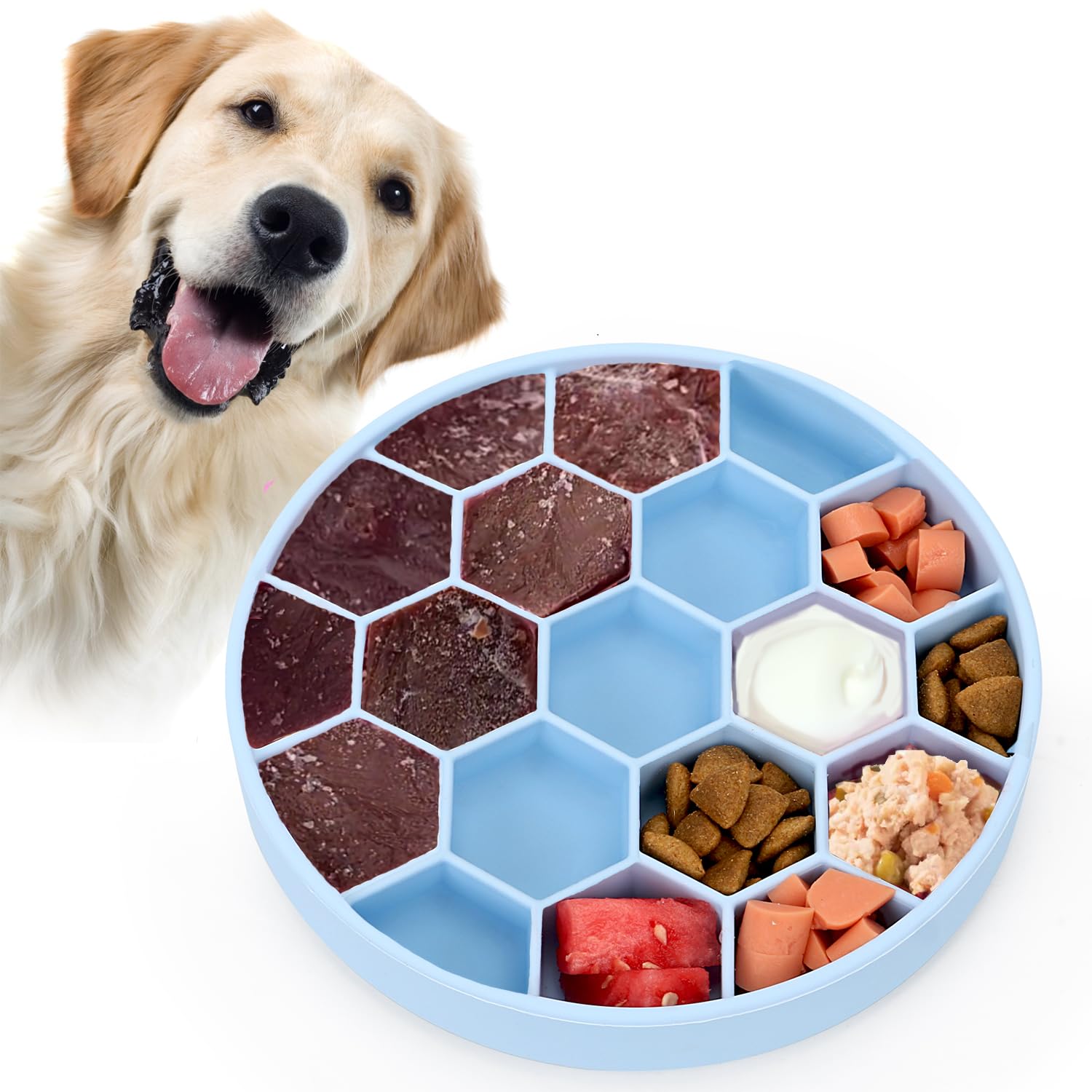 **Slow Feeder Dog Bowl - Non-Slip Silicone Pet Bowl with Suction Cups for Small, Medium & Large Breeds - Anti-Gulping, Dishwasher Safe - Reduces Boredom & Bloat - Perfect for Fast Eaters & Mealtime Enrichment (Blue)**