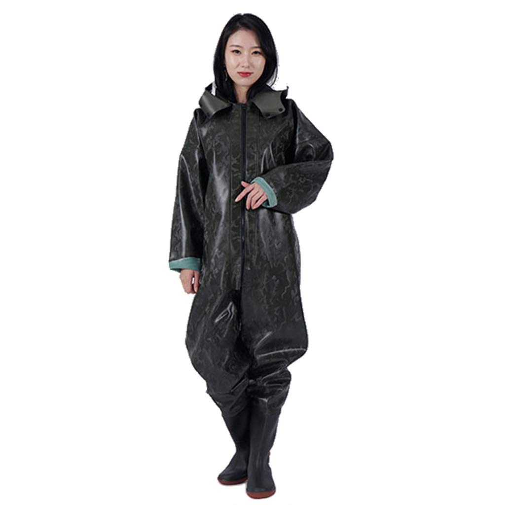 **Waterproof Lightweight Fishing & Hunting Chest Waders for Men & Women – Full-Body Thickened Siamese Design with Hood & Fishing Boots – Ideal for Fly Fishing, Duck Hunting & Outdoor Adventures (Color: Green, Size: 46)**