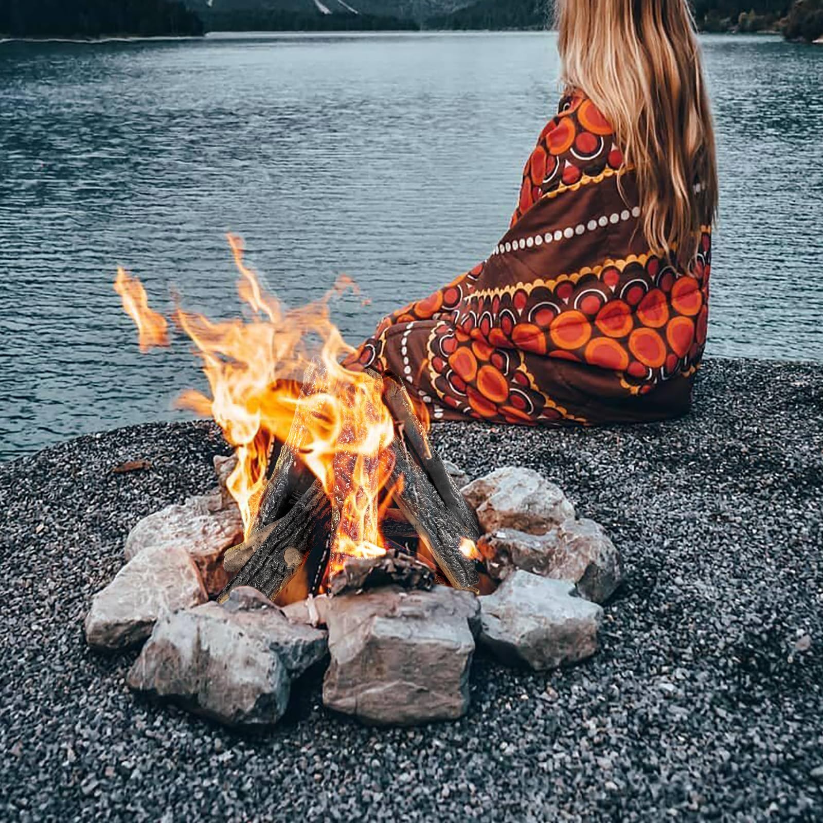 VEVOR 8-Piece Realistic Oak Gas Fireplace Logs Set - Heat-Resistant Ceramic Wood Logs for Indoor & Outdoor Fire Pits, Fire Bowls, and Fireplaces - Stackable Natural-Looking Wooden Branches for Cozy Ambiance