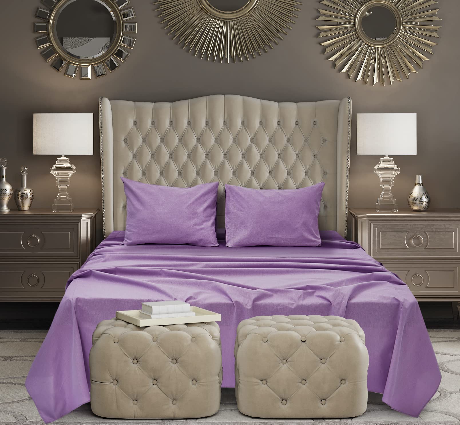 Premium European Linen Bedding Set - 100% Natural Flax Sheets & Pillowcases - 4 Piece Breathable Soft Bed Sheet Collection (Twin Size, Violet) for Cozy Sleep & Luxury Bedroom Decor