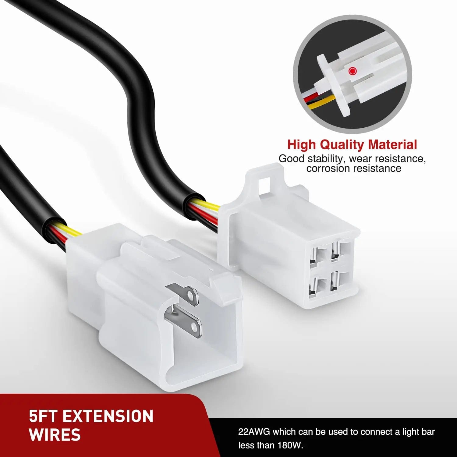 22AWG 5FT Wire Extension Kit for LED Light Bars, LED Pods & LED Work Lights - Waterproof Wiring Harness for Off-Road Vehicles, ATVs, Trucks & Marine Lighting Installations