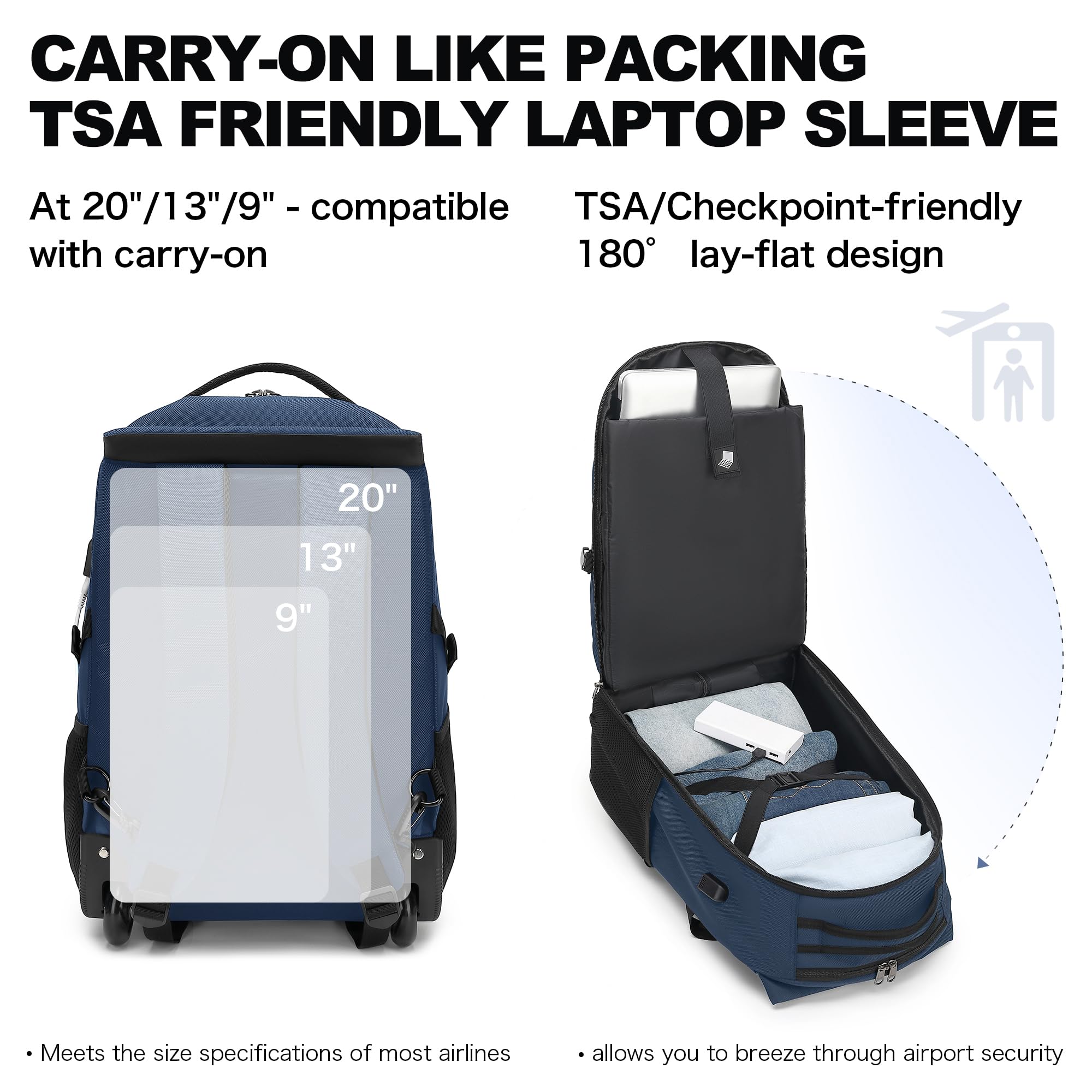 Boavan 17 Inch Rolling Backpack - Water Resistant Wheeled Carry On Luggage with Laptop Compartment | Business Travel Backpack for College, Work & Overnight Trips | Durable Trolley Suitcase for Men & Women (Black) - Perfect for Air Travel, Commuting & Campus Use