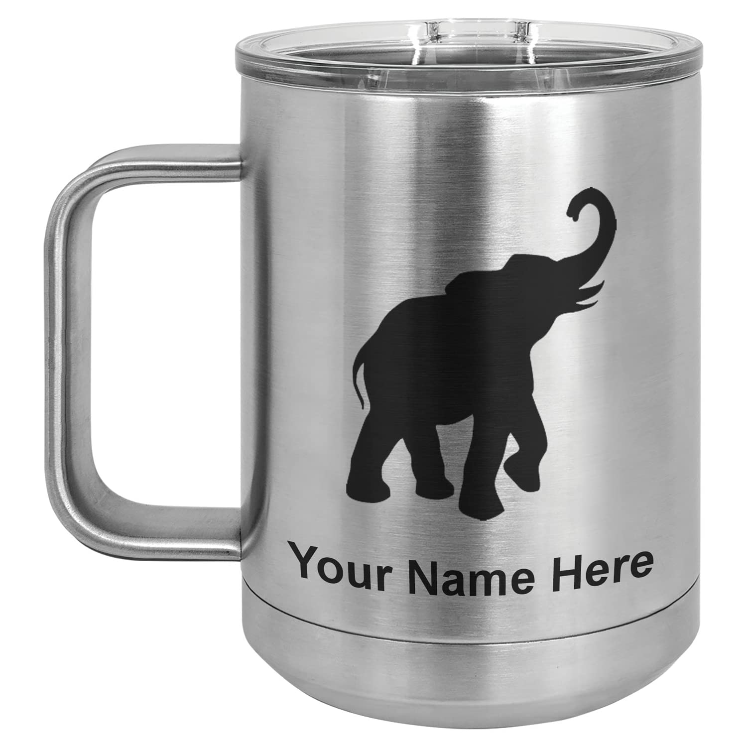 LaserGram 15oz Vacuum Insulated Stainless Steel Coffee Mug with Personalized Engraving - Indian Elephant Design | Keeps Drinks Hot/Cold for Hours | Perfect for Office, Travel & Outdoor Adventures