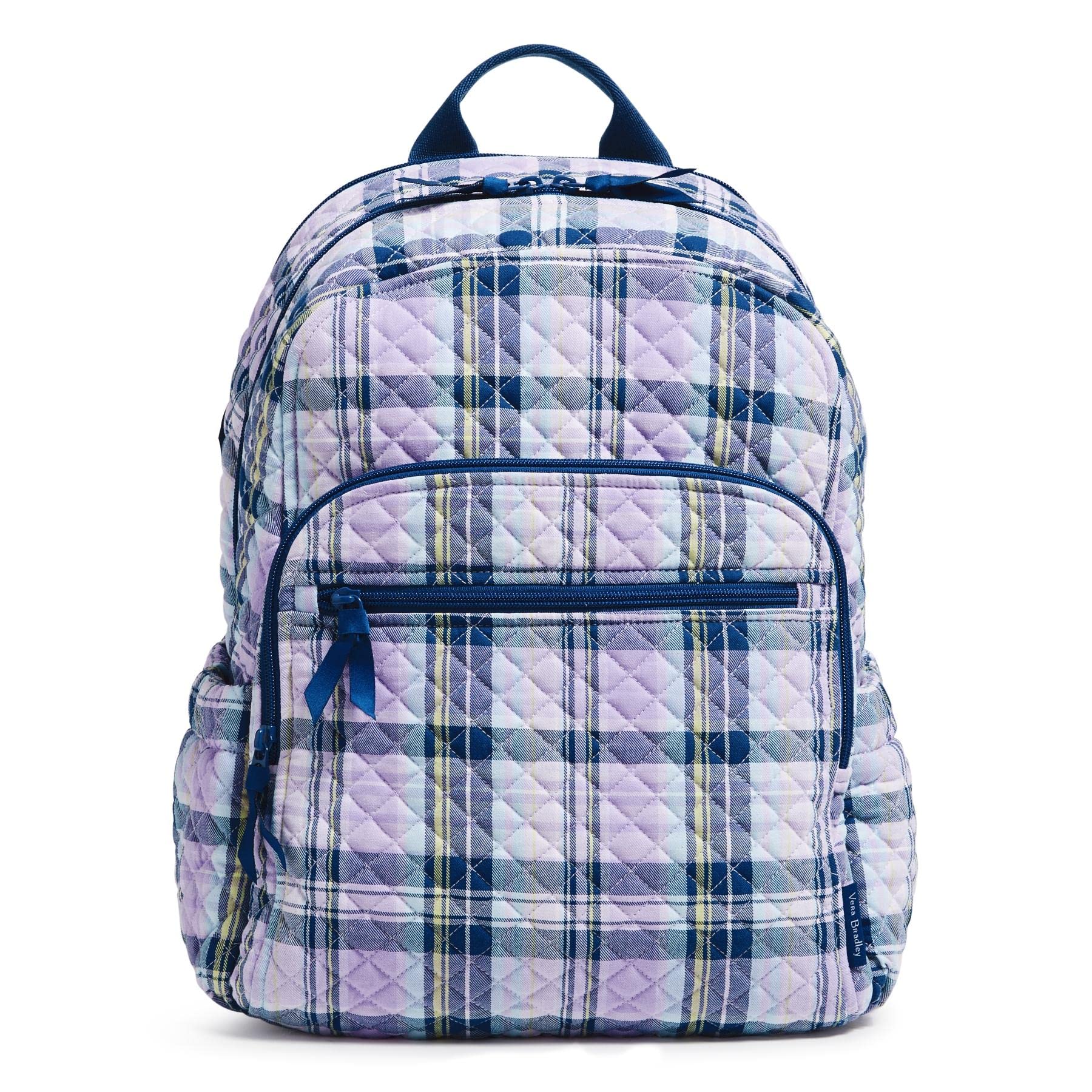 Vera Bradley Women's Recycled Cotton Campus Backpack - Amethyst Plaid Design, Lightweight School Bag for College Students & Travel, Perfect for Books, Laptop & Daily Essentials