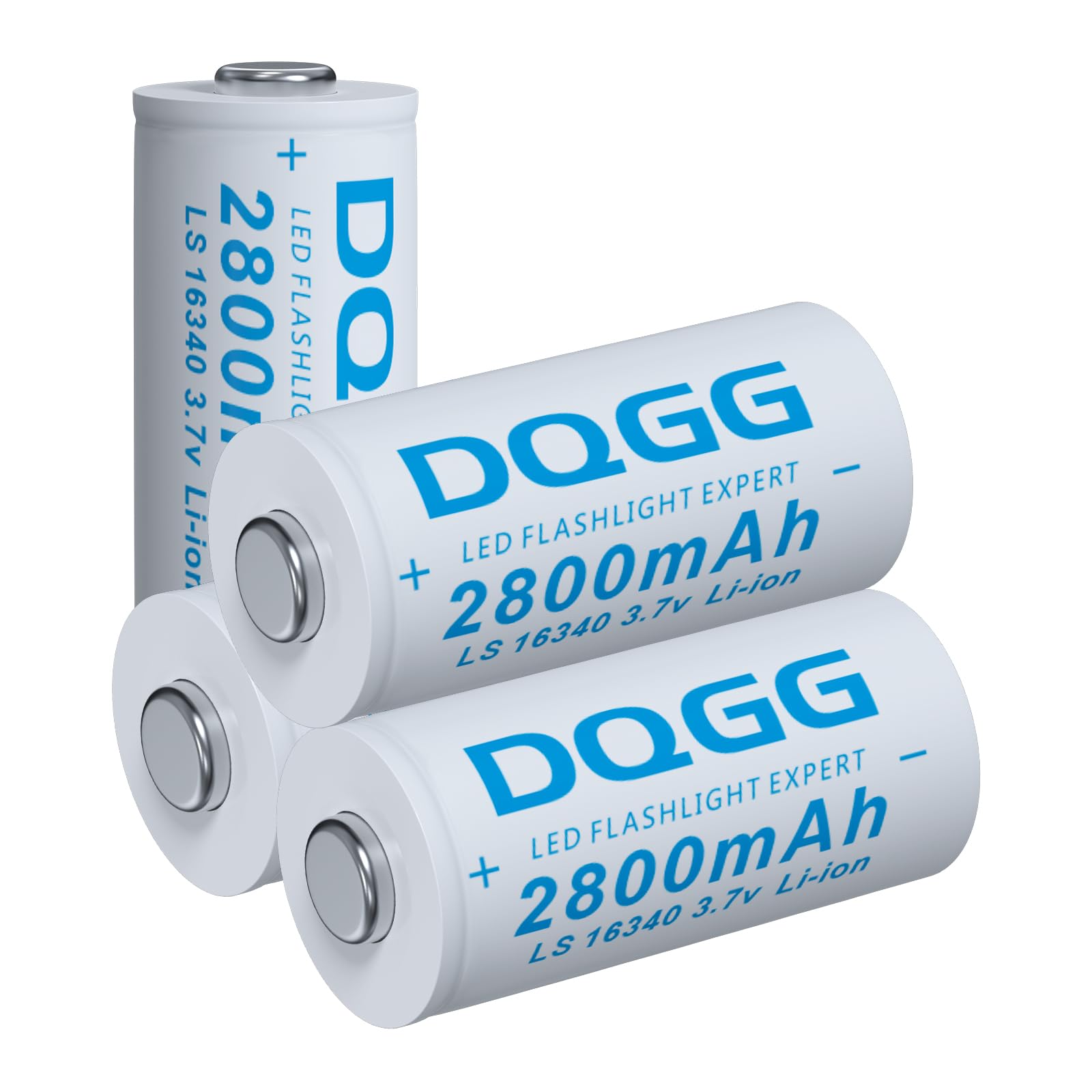 16340 Rechargeable Li-ion Battery 2800mAh 3.7V Button Top - 4 Pack for Headlamps, LED Flashlights, Camping Gear & Emergency Lights | Long Lasting Power for Outdoor Adventures