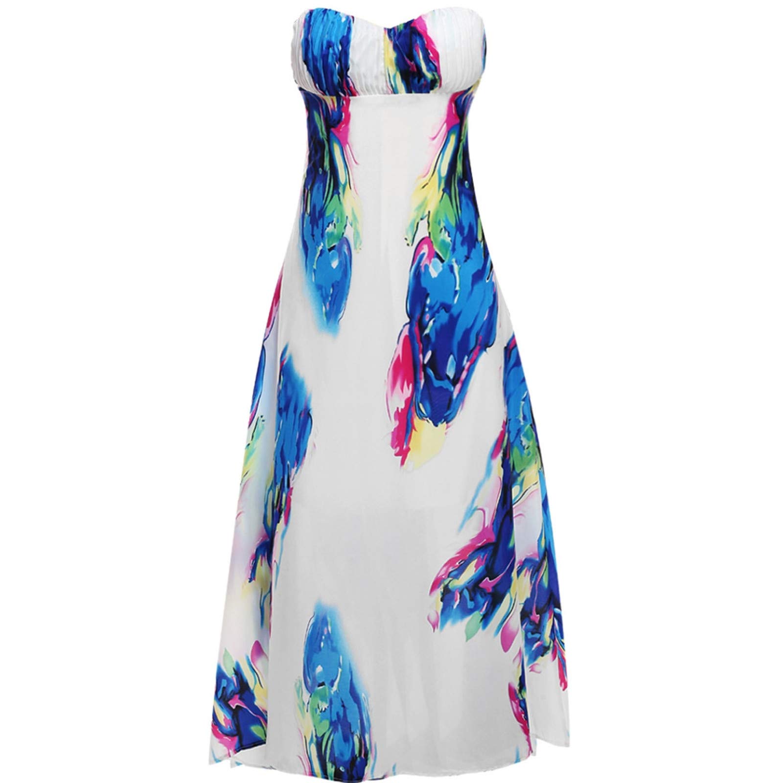 ANDBXH Women's Puff Sleeve Dress - Strapless Wrapped Sexy Gathered Sleeveless Digital Print Dress for Party, Wedding & Date Night