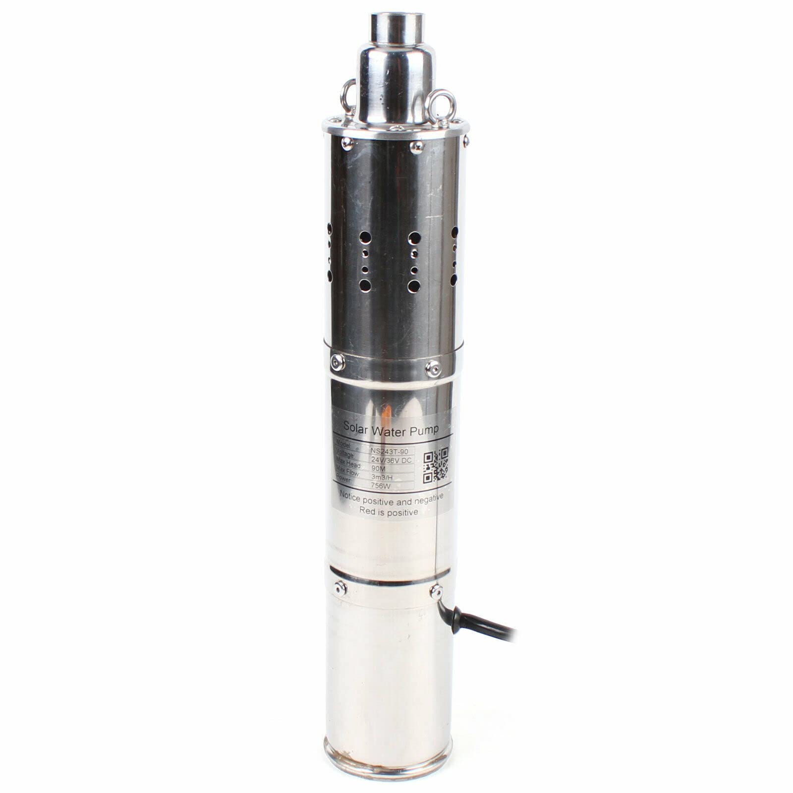 24V 756W Stainless Steel Solar Water Pump - Submersible Deep Well Pump for Irrigation, Farming & Home Use - Max 70m Depth, 3 m3/h Flow (756W-DC 24V-90m) - Perfect for Off-Grid Water Supply, Garden Irrigation & Agricultural Applications