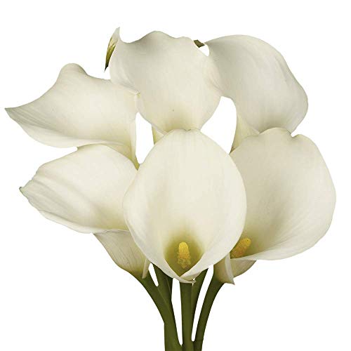 GlobalRos 120 White Mini Calla Lilies Artificial Flowers - Bulk Wedding Bouquets, Birthday Party Decor, Anniversary Centerpieces for Home, Office & Event Decoration