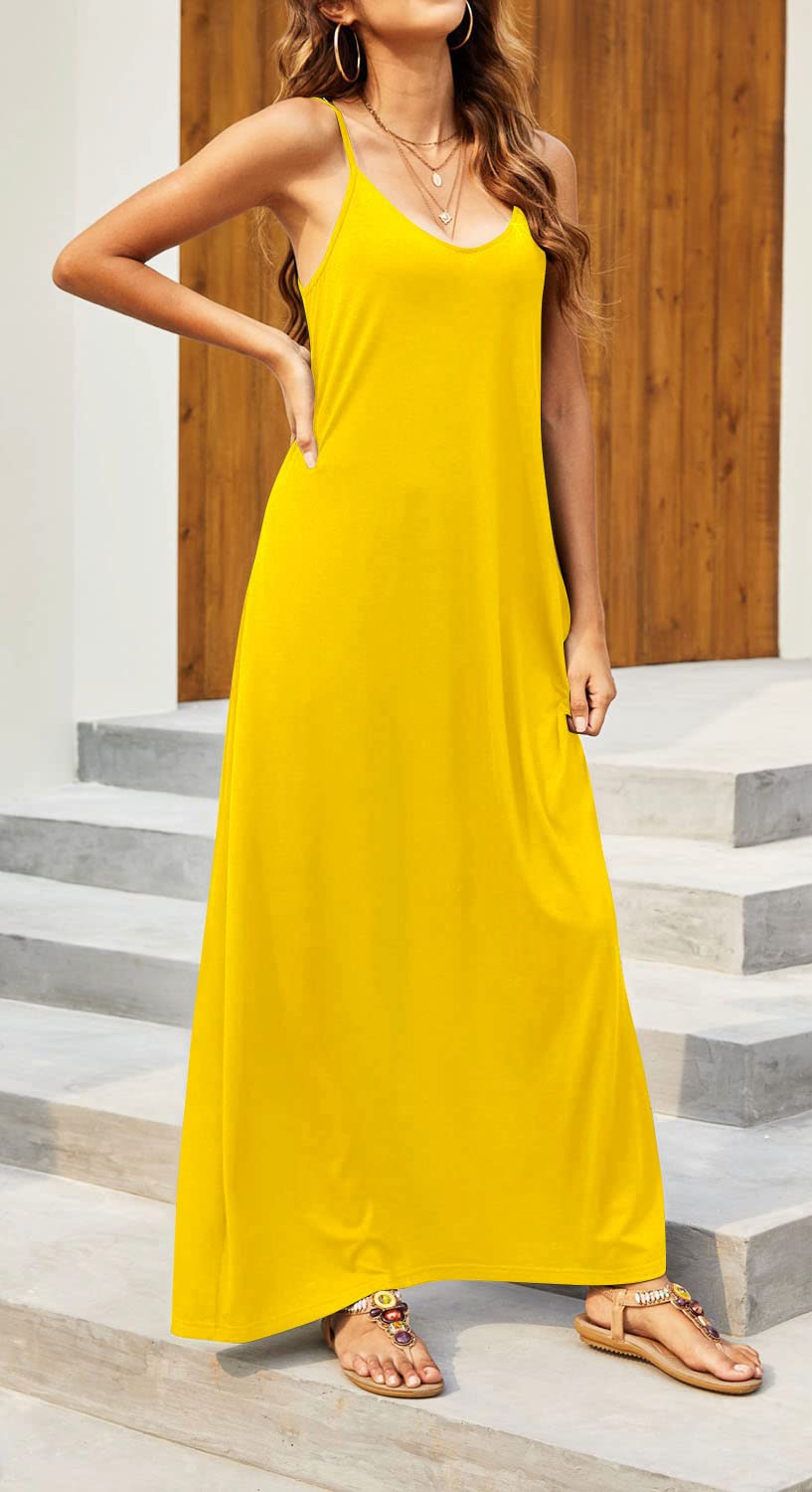 Supnier Women's Summer Maxi Dress - Casual V-Neck Sleeveless Bohemian Floral Long Dress with Pockets | Perfect for Beach Vacations, Music Festivals & Summer Parties