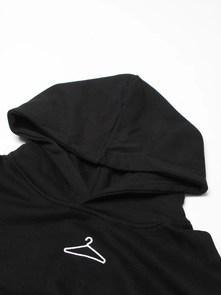 Women's Black Hooded Loose Sweatshirt - Long Sleeve Casual Pullover with Collar | Trendy Solid Color Sweater for Everyday Wear, Lounge & Street Style | 2022 Fashion Collection