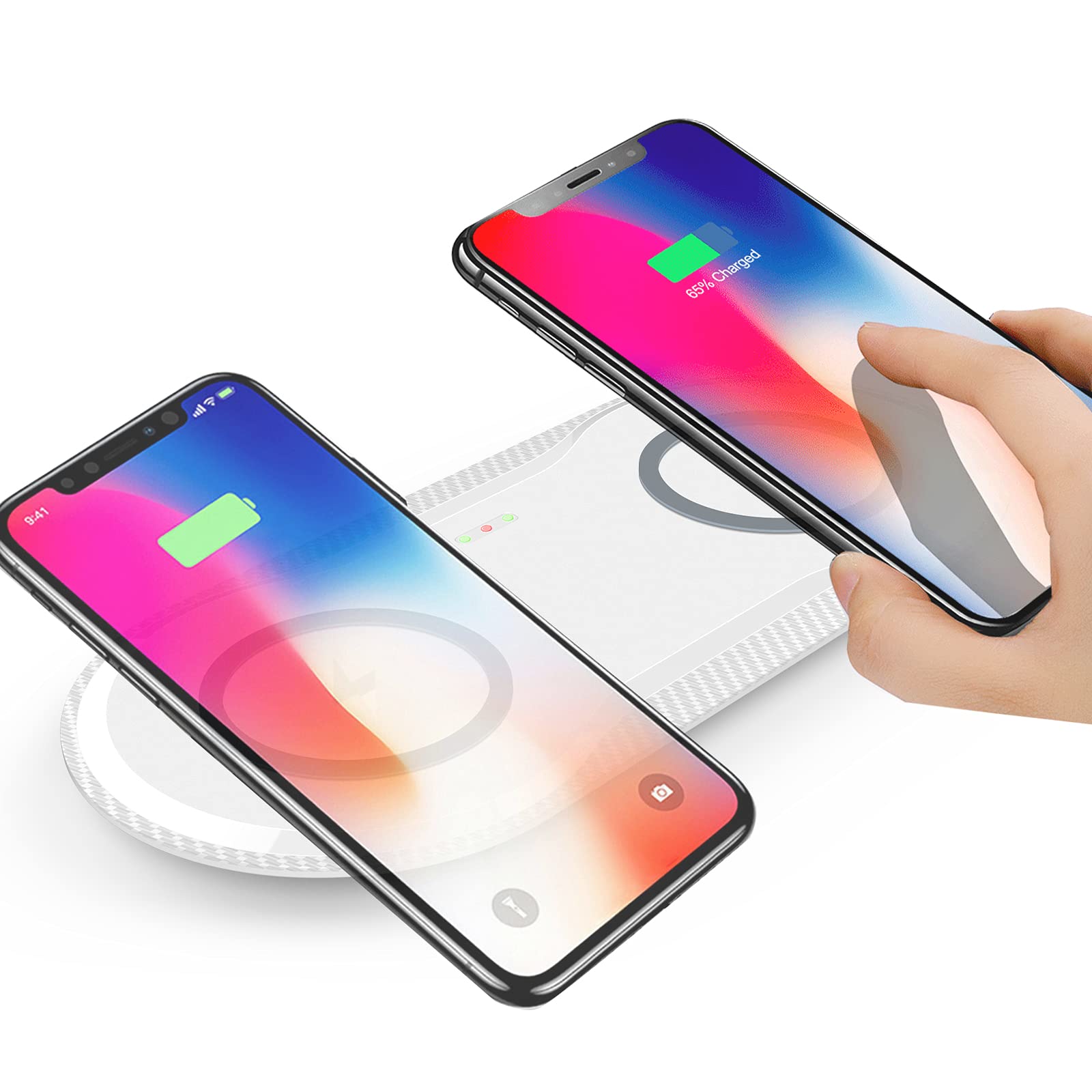 30W Fast Wireless Charger, Vchiming 2-in-1 Wireless Charging Pad with Dual 15W Output - Compatible with iPhone 15/14/13, Galaxy S23/S22, AirPods Pro/Buds (Includes Type-C Cable) - Perfect for Bedside, Office & Travel - White