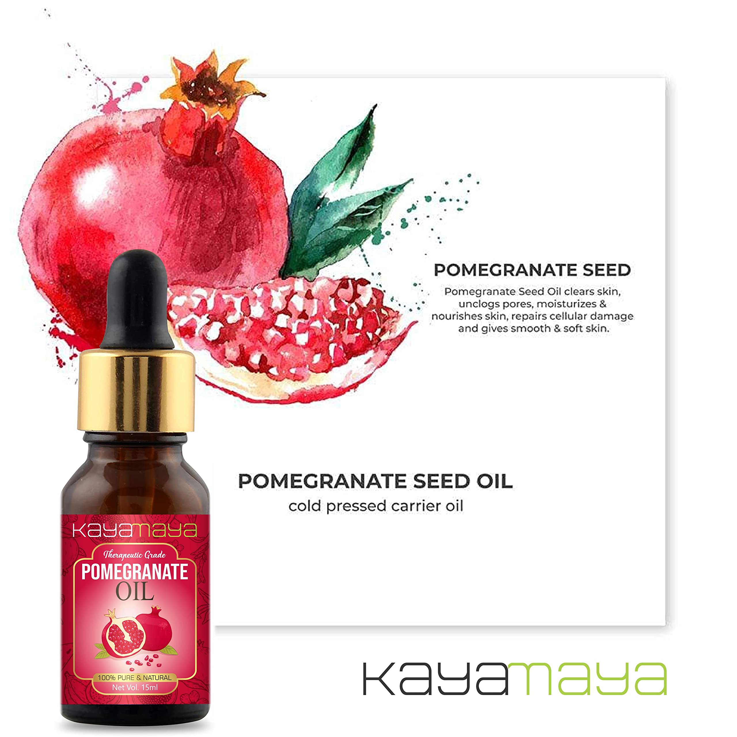 Kayamaya 100% Pure Pomegranate Seed Oil for Hair Growth & Skin Care - 15ml Cold Pressed Organic Oil - Natural Moisturizer for Dry Scalp, Face & Body - Perfect for DIY Beauty Recipes & Aromatherapy