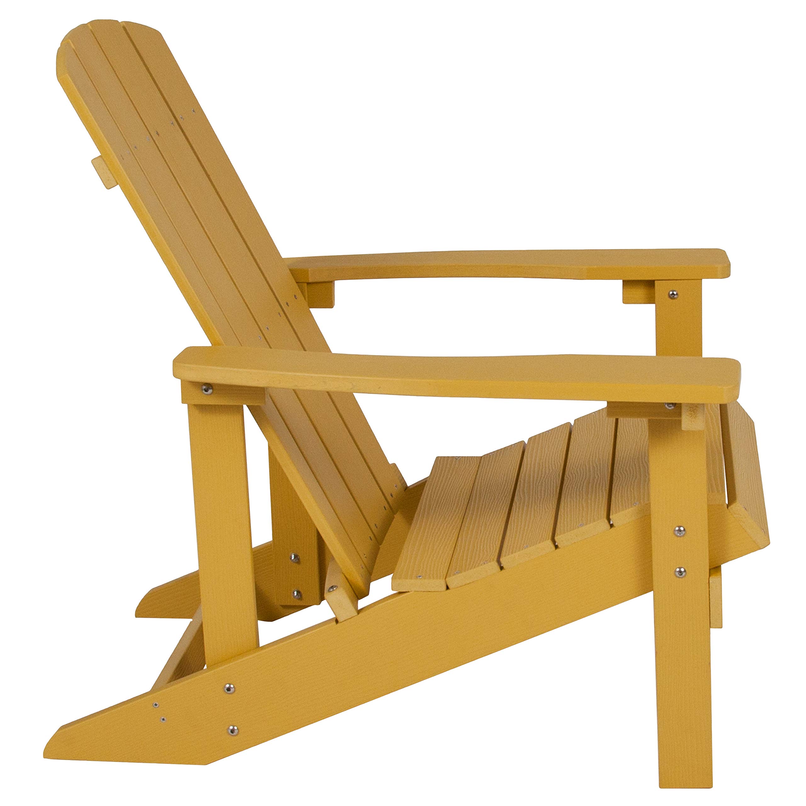 EMMA + OLIVER Yellow Adirondack Style Patio Set - Indoor/Outdoor Side Table with 2 Chairs | Perfect for Backyard, Garden, Poolside & Porch Relaxation