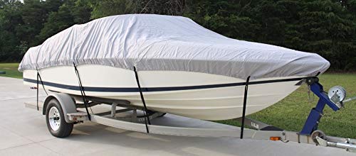 VORTEX Heavy Duty VHull Fish Ski Runabout Boat Cover for 17-19 ft Boats - Waterproof, UV Resistant Gray/Grey Marine Cover - Perfect for Fishing, Skiing & Boat Storage Protection
