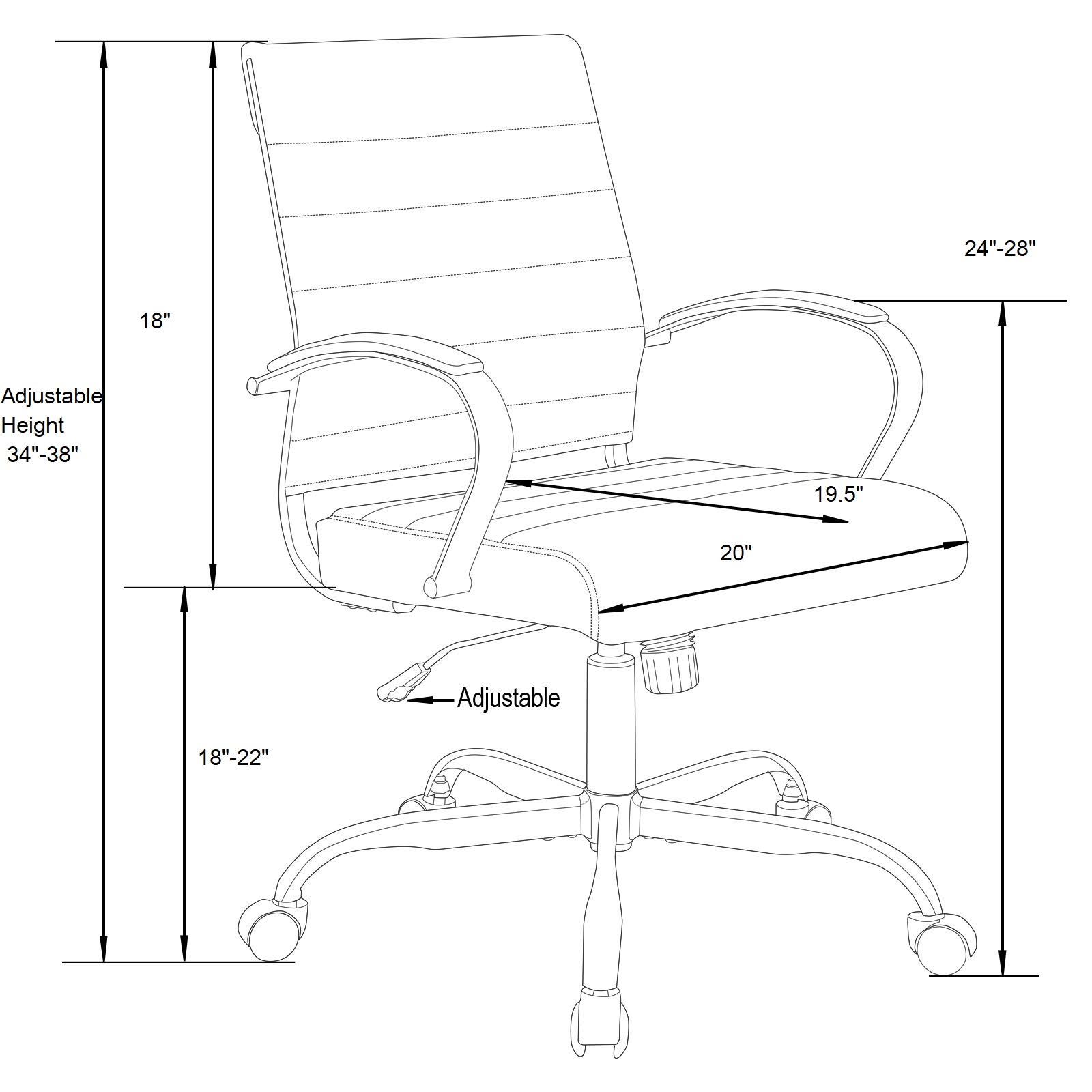 LeisureMod Benmar Modern Mid-Back Adjustable Swivel Leather Office Chair - Ergonomic Executive Desk Chair with Lumbar Support for Home & Office Workspaces (Brown)