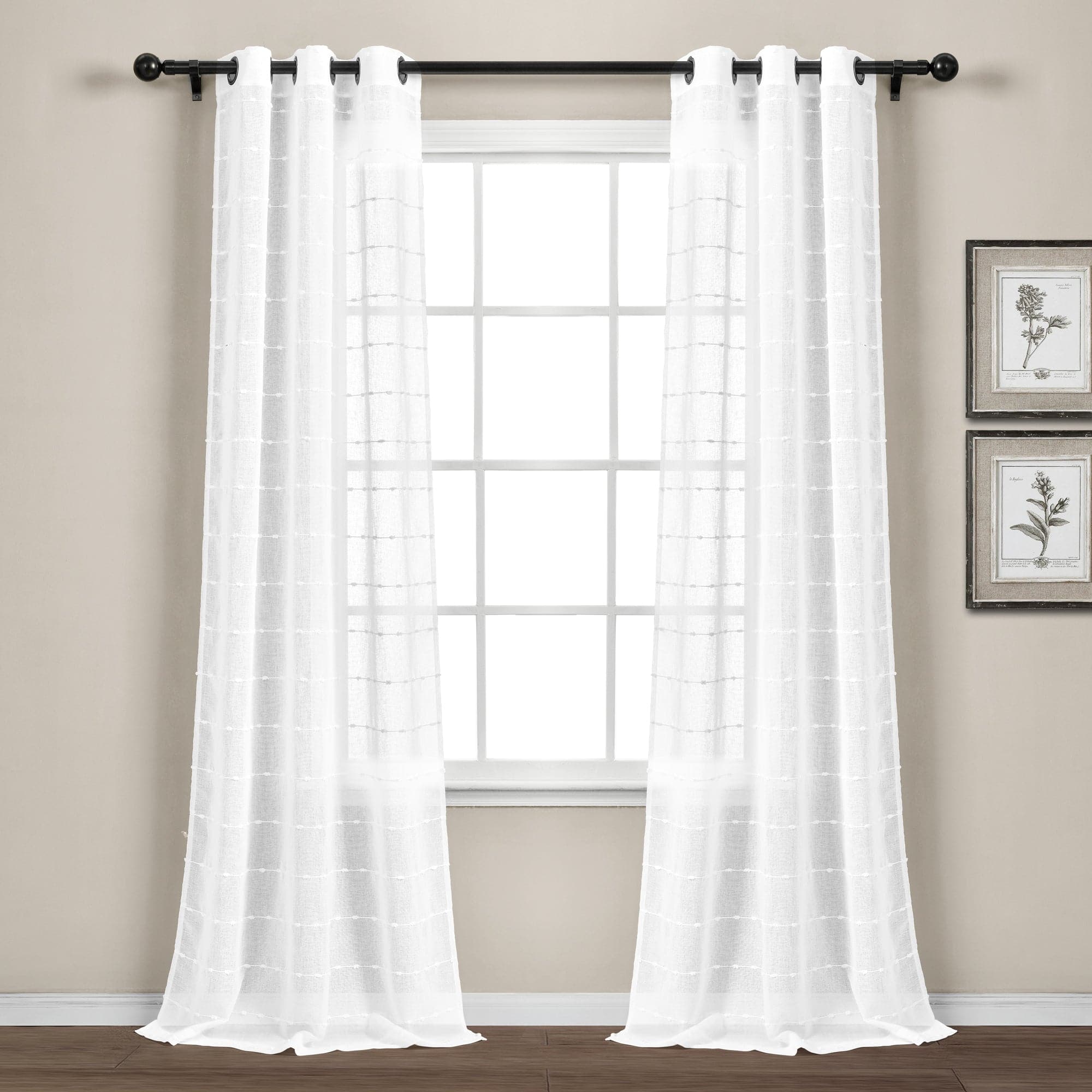 Farmhouse Style Textured Grommet Sheer Window Curtain Panels - Light Filtering Semi-Transparent Drapes for Living Room, Bedroom & Kitchen - Set of 2 Panels (84 Inches Long)