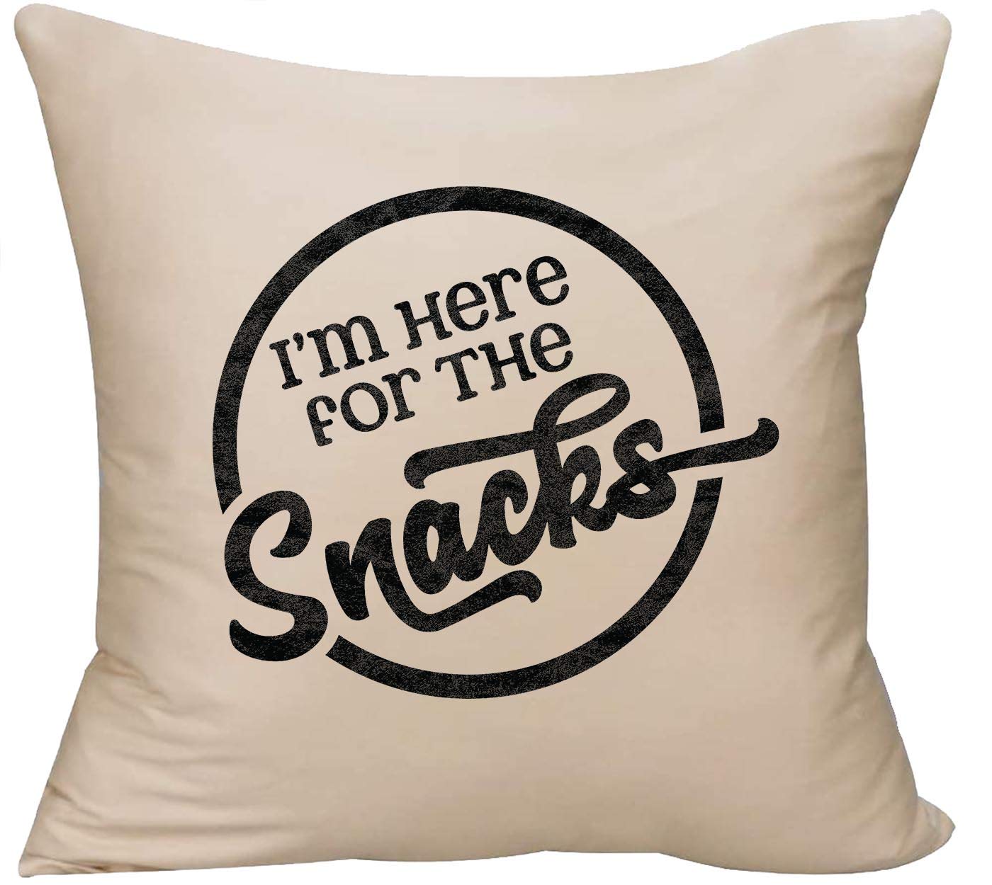 EVH Funny 'I'm Here for The Snacks' Humor Decorative Pillow Cover 18x18 Inches - Beige Couch Throw Pillow for Living Room, Bedroom & Office - Unique Gift for Sports Fans & Food Lovers