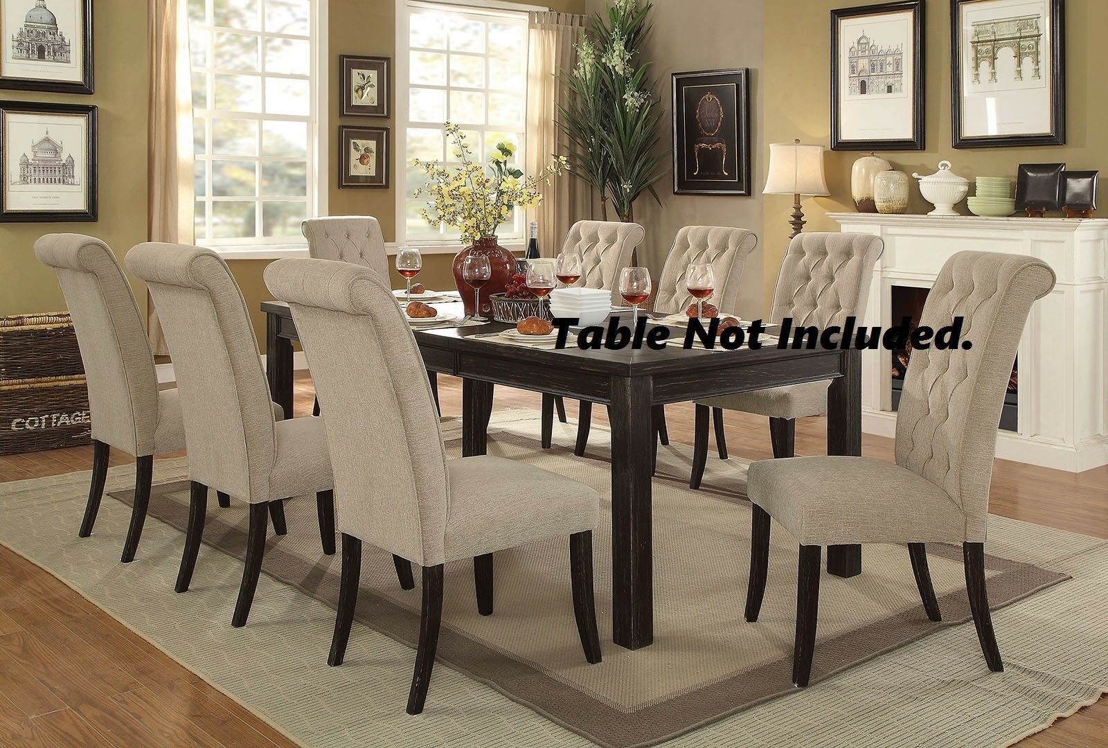 Contemporary Rustic Style Beige Fabric Upholstered Tufted Dining Chairs, Set of 2 - Perfect for Kitchen, Breakfast Nook & Farmhouse Dining Room Decor