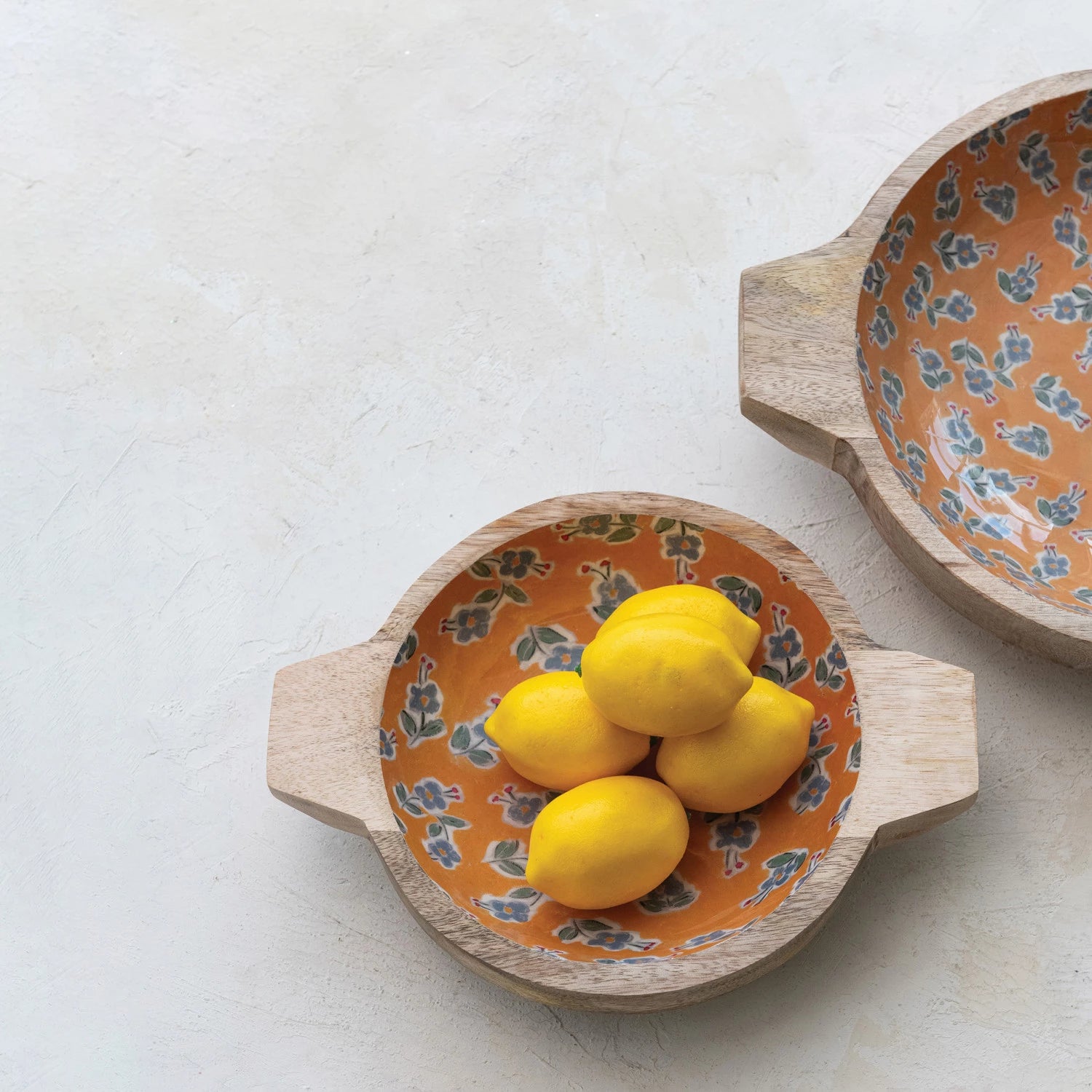 Handmade Enamel Pattern Wooden Bowl - Rustic Farmhouse Kitchen Decor for Serving, Display & Storage