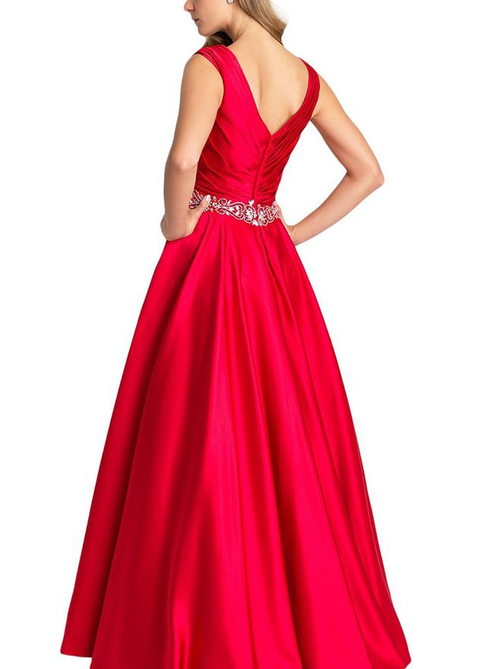 Elegant Black V-Neck Pleated Satin Prom Dress with Beaded Details - Women's Plus Size 18W Formal Evening Gown for Homecoming, Wedding Guest & Special Occasions