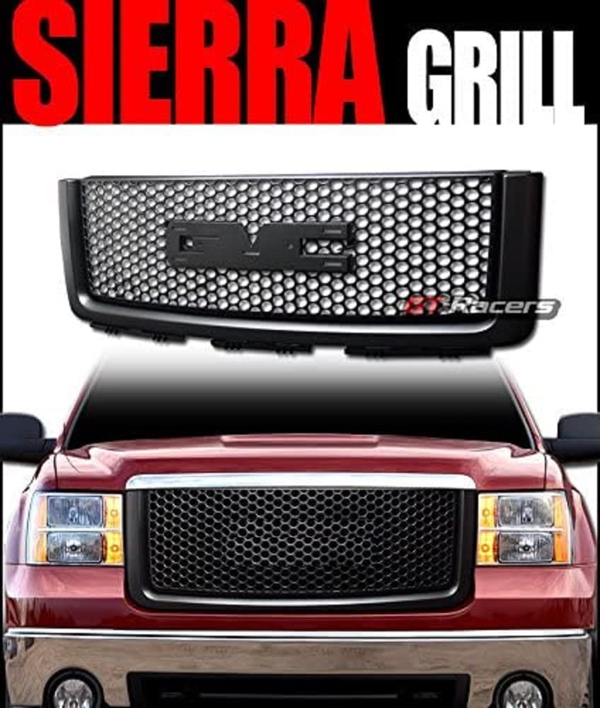 2007-2013 GMC Sierra Denali Black ABS Mesh Front Grille with Logo | Durable Hood Bumper Replacement | Upgrade Your Truck's Style for Off-Road & Daily Driving