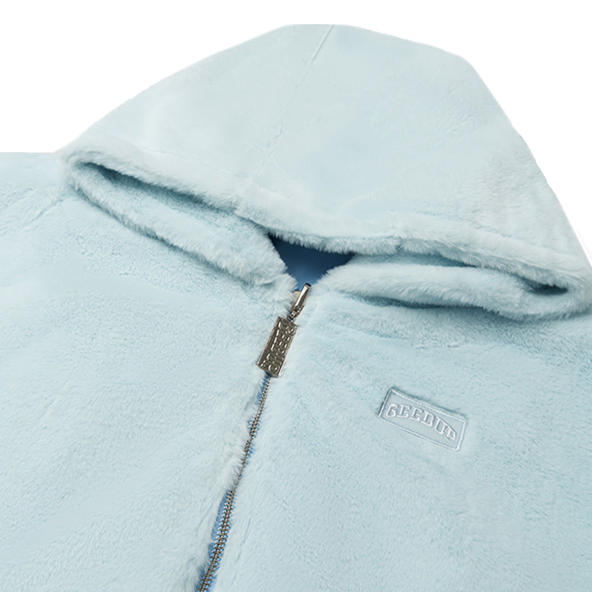 Geedup Handstyle Team Logo Light Blue Fur Jacket for Men & Women - Winter Fashion Outerwear for Streetwear & Urban Style (2024)