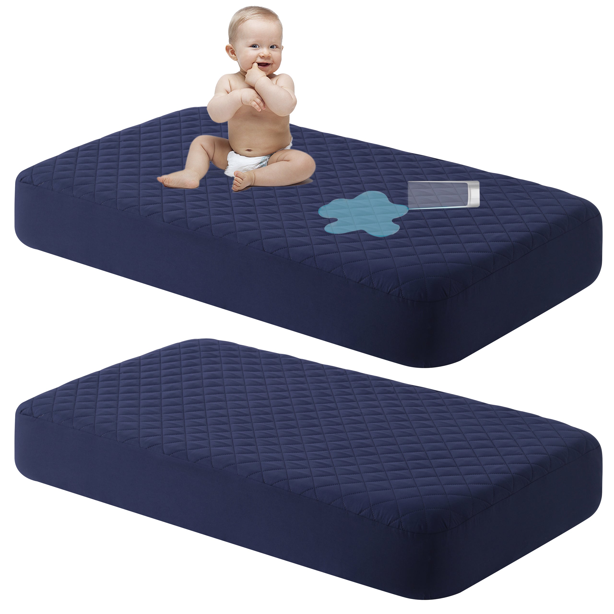 NTBAY 2 Pack Waterproof Crib Mattress Protectors - Washable, Breathable, Fitted Covers for Baby Bassinet & Toddler Bed - Perfect for Nighttime Accidents & Spills