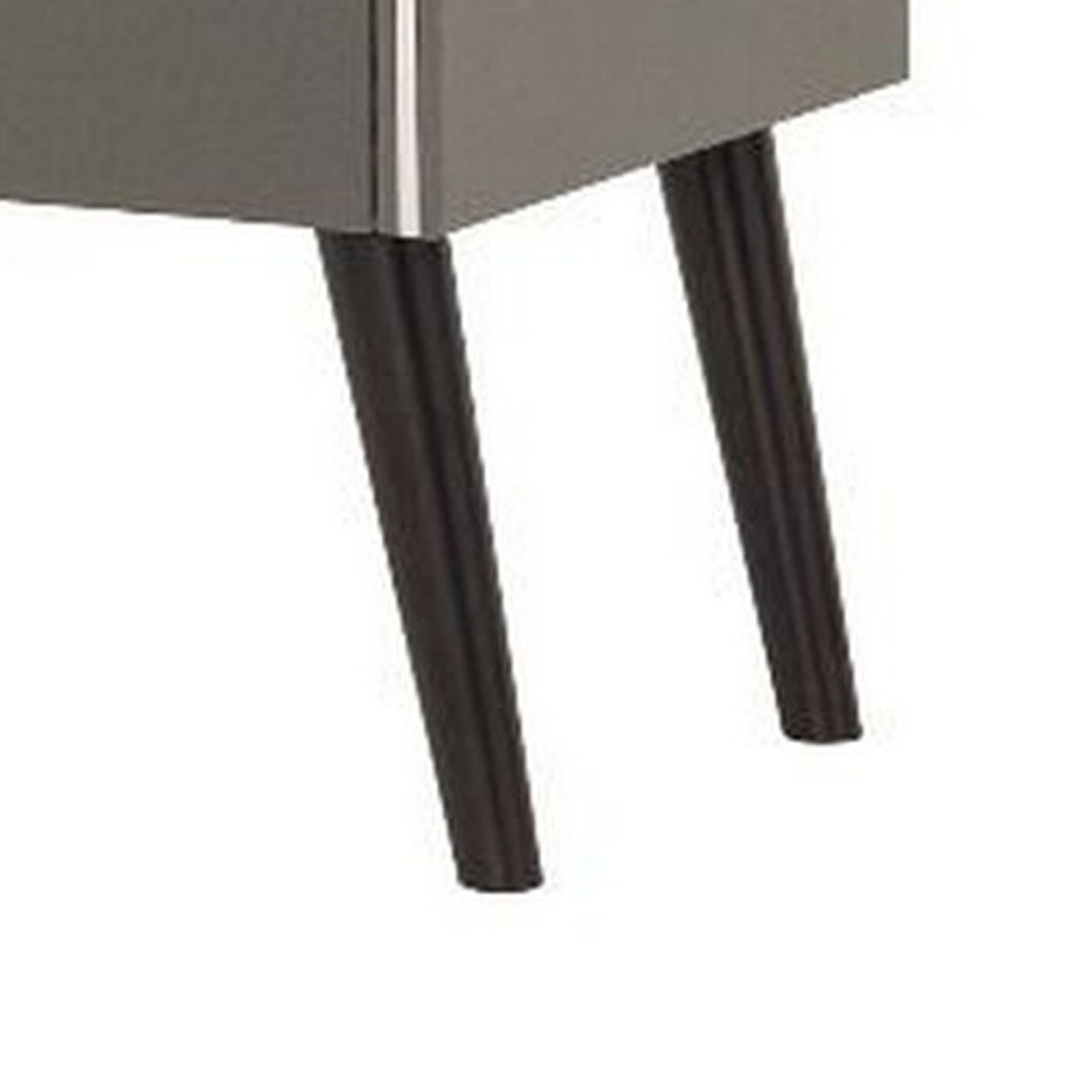 Benjara Modern Gray and Brown Nightstand with Chrome Trim - 1 Drawer Curved Edge Bedside Table for Bedroom, Living Room, or Office