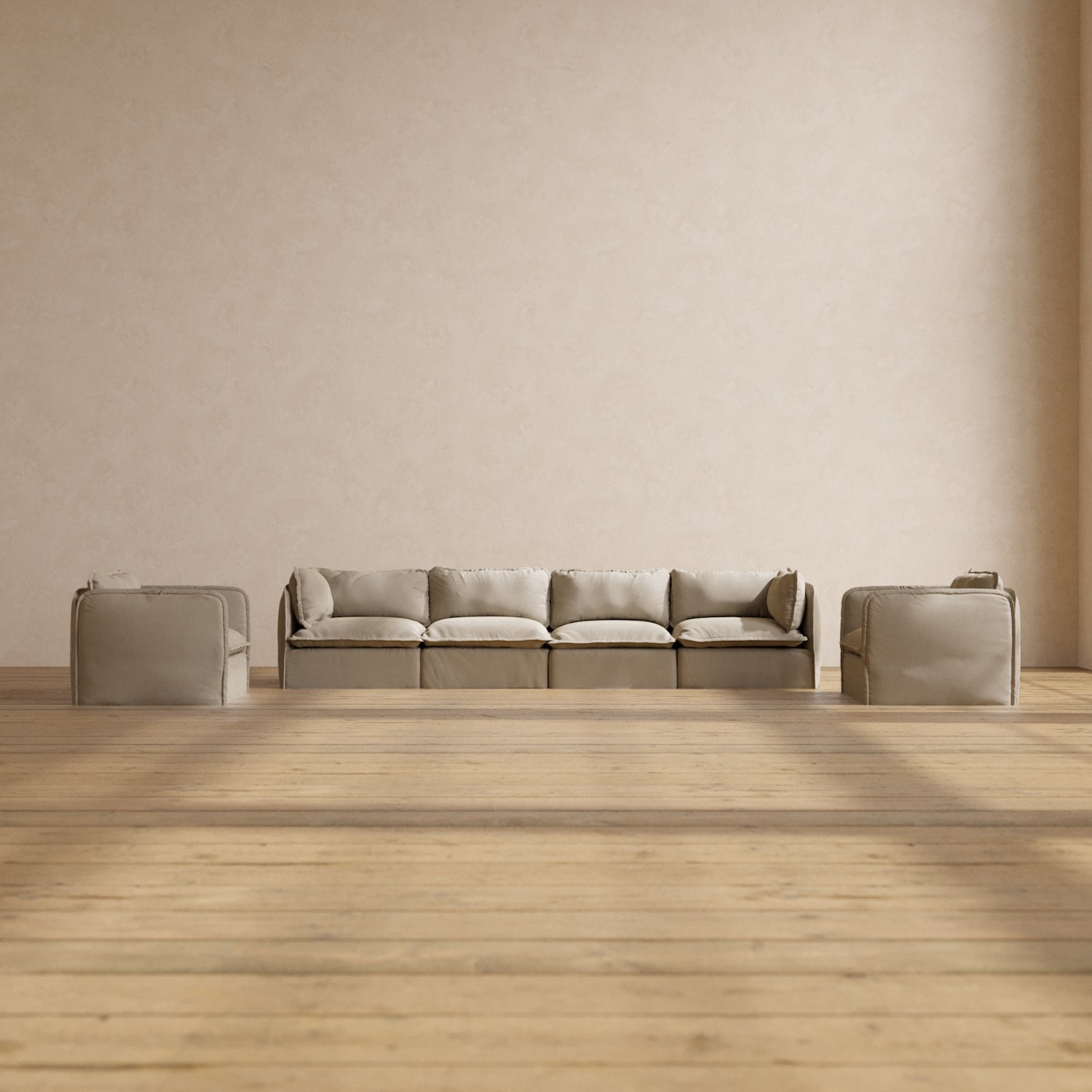 Modular Performance 4 Seater Sofa with Armchair Set in Dune Color | Modern L-Shaped Sectional Couch for Living Room, Lounge & Family Room | Soft Fabric Upholstery for Ultimate Comfort