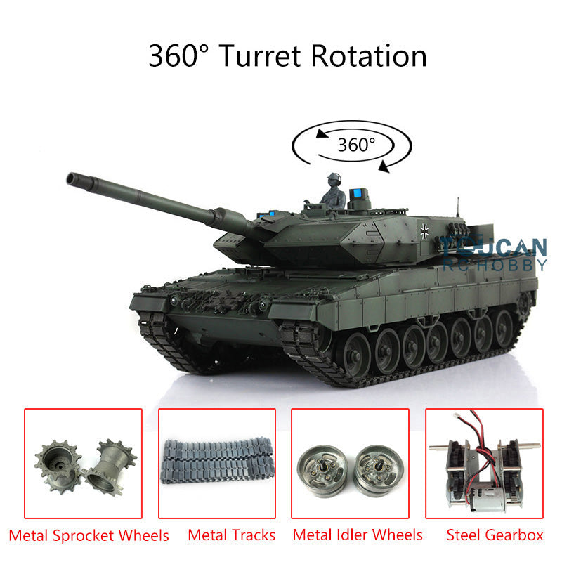 2.4GHz Henglong 1/16 Scale TK7.0 Edition Metal Leopard 2A6 RC Tank with 360° Rotating Turret & Battery Charger - Remote Control Military Toy for Adults & Kids, Outdoor Play & Collectible Display