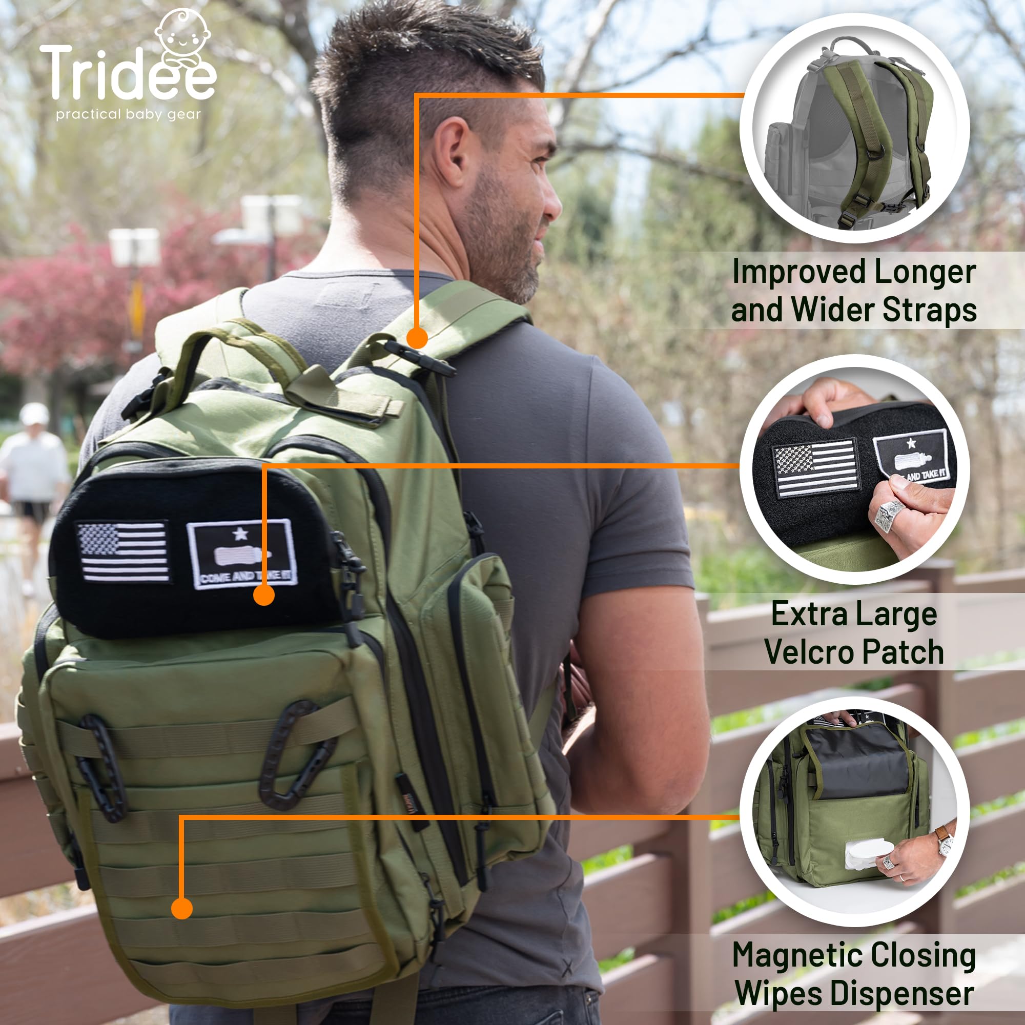 Green Dad Diaper Backpack - Military Molle-Style 900D Waterproof Polyester Baby Bag with Extra-Long Straps, Insulated Bottle Pockets, Wipes Dispenser & Dirty Diaper Pouch - Perfect for Outdoor Adventures, Travel & Everyday Parenting