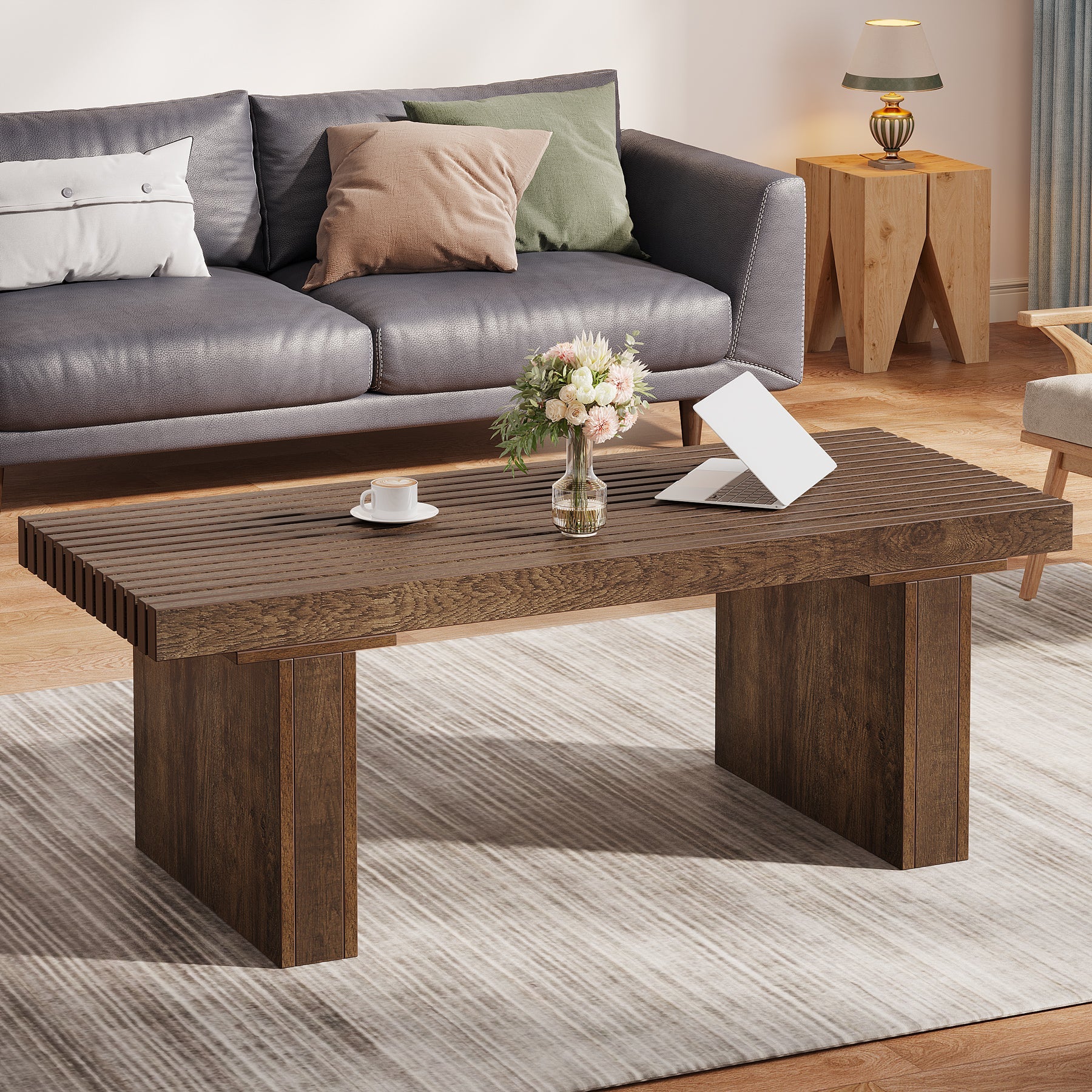 47.2 Inch Modern Wooden Coffee Table - Rectangle Living Room Center Table for Home Decor, Sofa & Lounge Furniture - Perfect for Living Spaces, Family Rooms & Offices