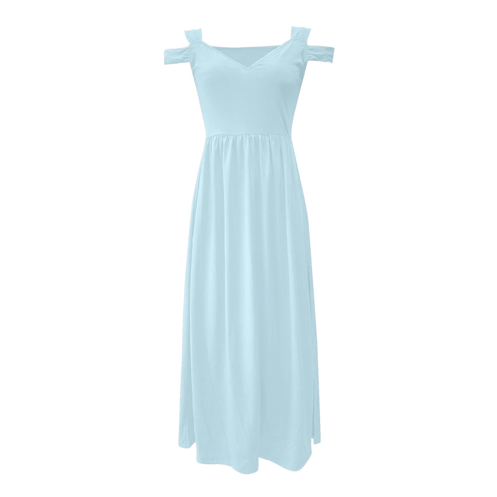 **2023 Women's Sexy V-Neck Spaghetti Strap Maxi Dress - Boho Summer Sundress with High Slit for Beach, Wedding Guest & Casual Outings**