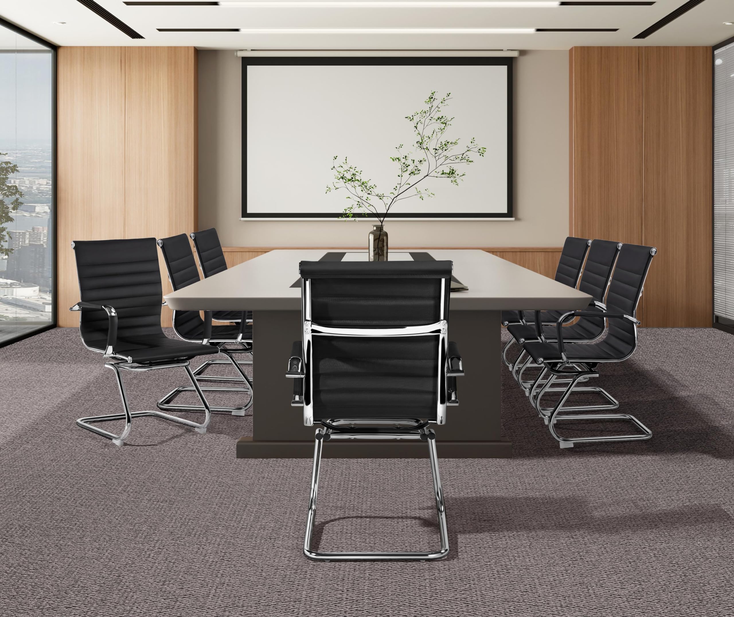 Yaheetech 6-Pack Black Faux Leather Office Guest Chairs - Mid Back Comfortable Reception Chairs for Conference Room, Waiting Area, Lobby, and Home Office - No Wheels, Durable & Stylish Seating Solution