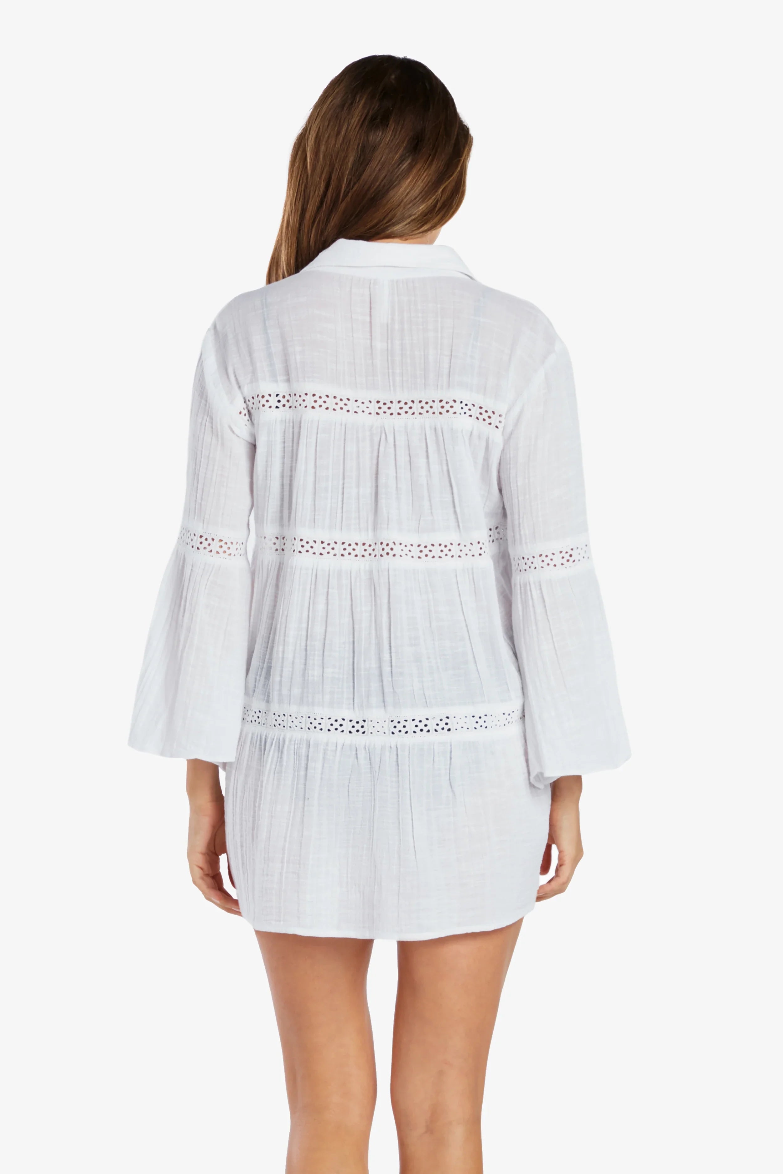 Elegant White Eyelet Trim Dress for Women - Perfect for Summer, Beach, and Casual Outings
