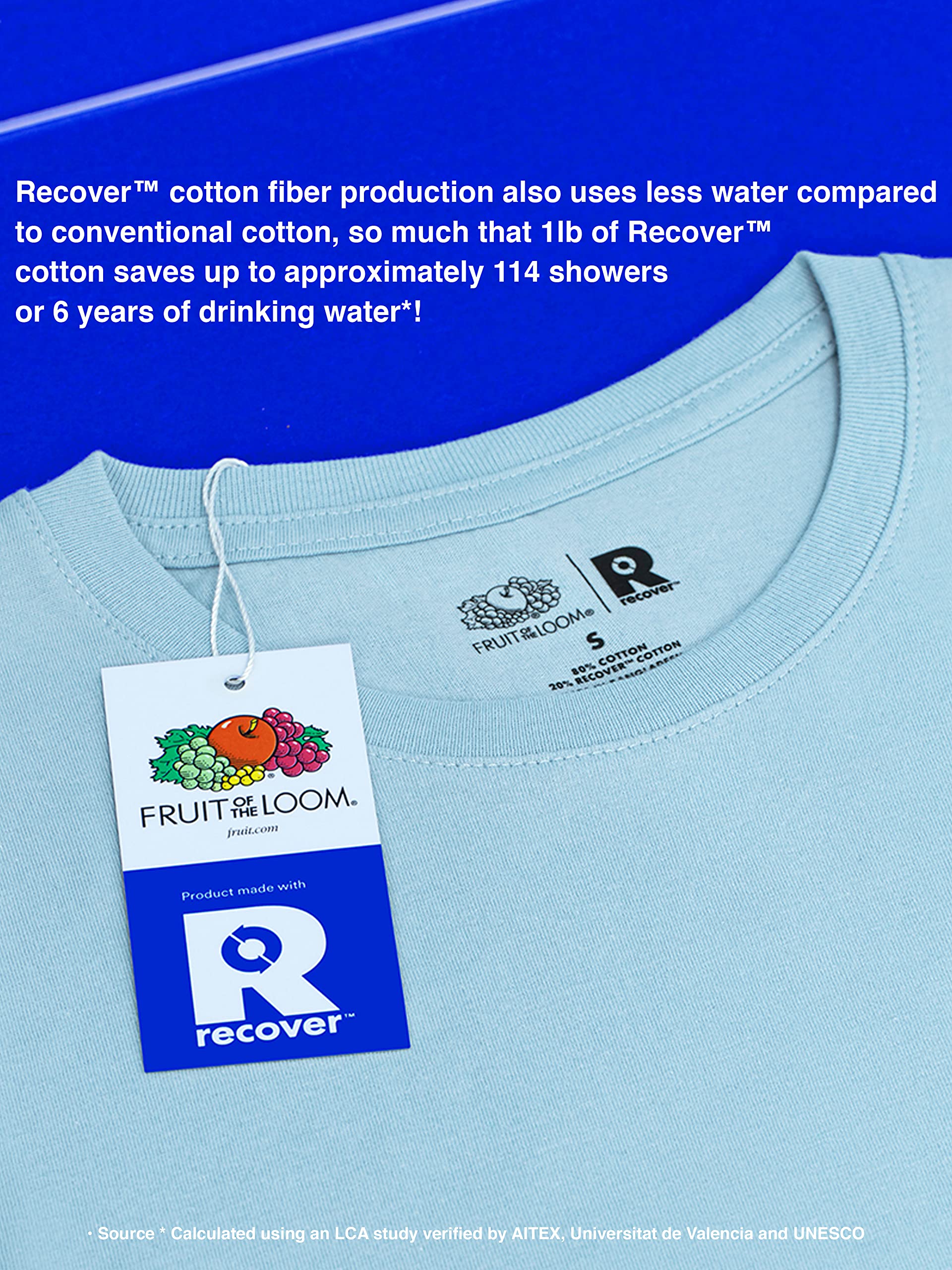 Fruit of the Loom Recover Cotton T-Shirt - Sustainable Recycled Fiber Men's & Women's Tee for Casual Wear & Eco-Friendly Lifestyle